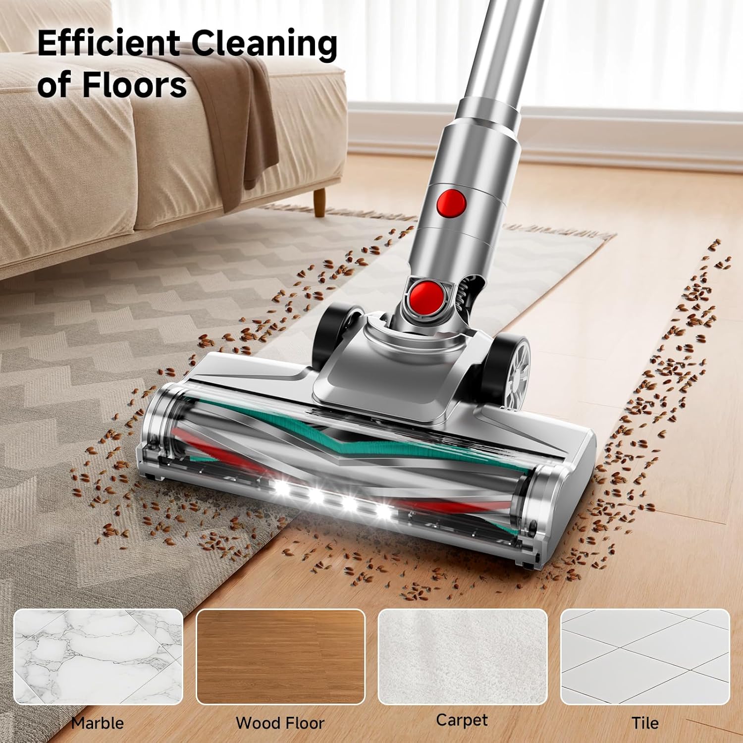 Cordless Vacuum Cleaner, Powerful Stick Vacuum Cleaner for Home with Rechargeable Battery, 6-in-1 Lightweight Handheld Vacuum, 45 Mins Runtime for Hardfloor & Carpets Pet Hair (Green)