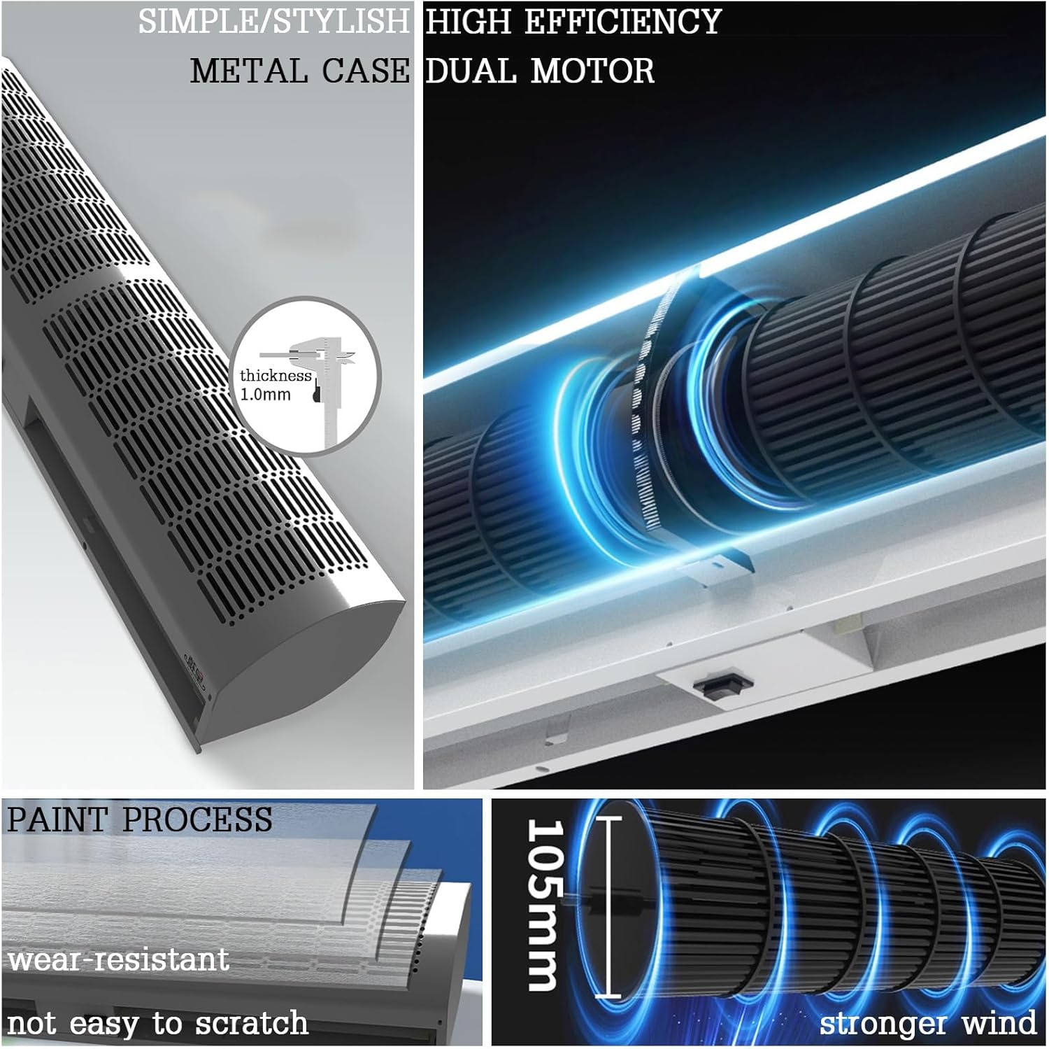 Air Curtain,Commercial Silent Door Air Curtain Machine, Energy-Saving Remote Control Black, Available in 1.5/1.8/2 Meters(1.5m)