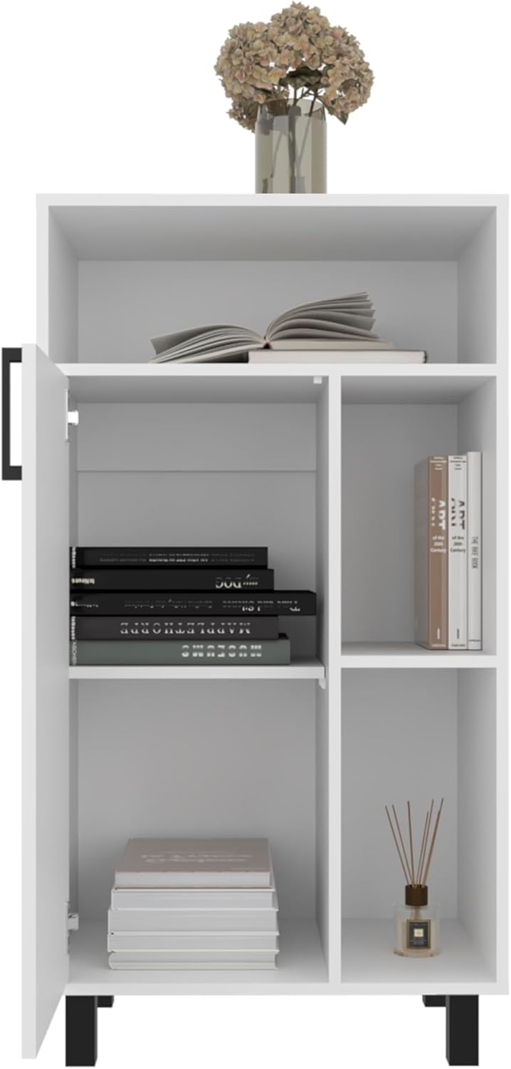 espidoo Bryce Base Cabinet White: Modern Compact Organizer with Door & Shelves - Sturdy Engineered Wood Storage for Kitchen & Laundry Room - Extra Prep Area & Appliance Space
