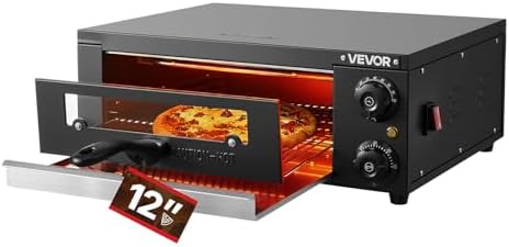 VEVOR Electric Pizza Oven, 12 in Countertop Pizza Oven, 77 to 572°F Temp Range, 1450W Indoor Pizzas Maker w/Timing & Temp Control, Pizzas Cooker w/Dual Heat Tube, Grill Rack, for Kitchen & Commercial