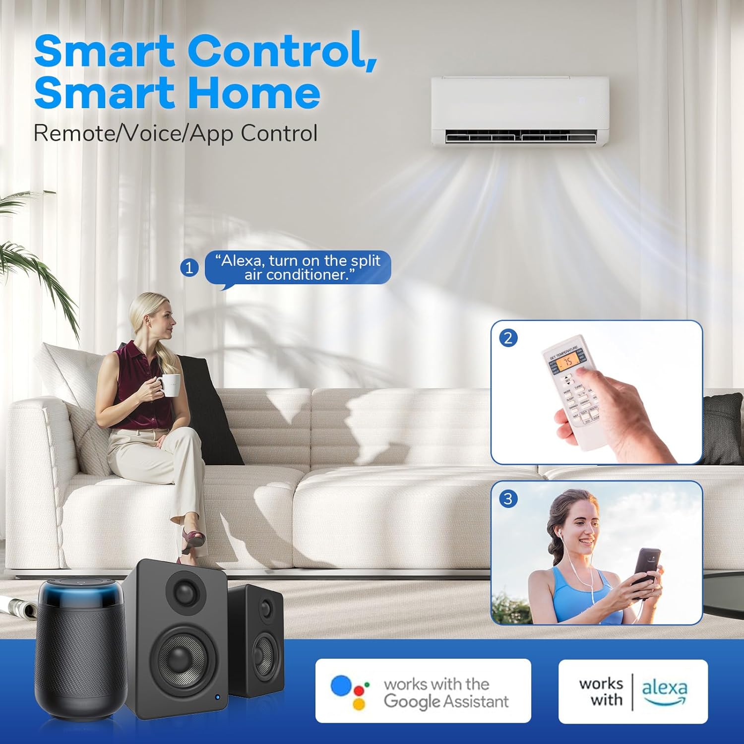 ARLIME 12000 BTU Mini Split Air Conditioner & Heater, WiFi Enabled 22 SEER2 115V Ductless Inverter AC Unit w/Complete Installation Kit, Works with Alexa, Cools Rooms Up to 750 Sq.Ft (White,12000BTU)