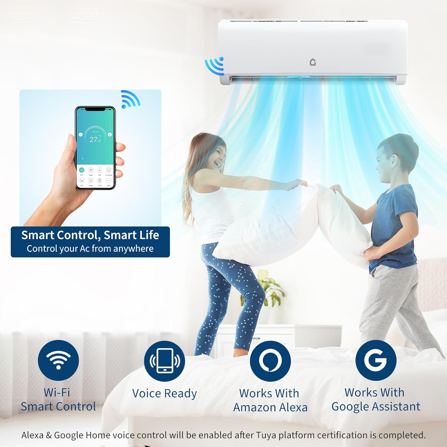28K BTU Dual Zone WIFI Mini Split AC/Heating System, 20 SEER2 12000 + 18000 BTU Ductless 2 Zone Mini Split Air Conditioner & Heat Pump, No Copper Tube Line Set Included-208-230V