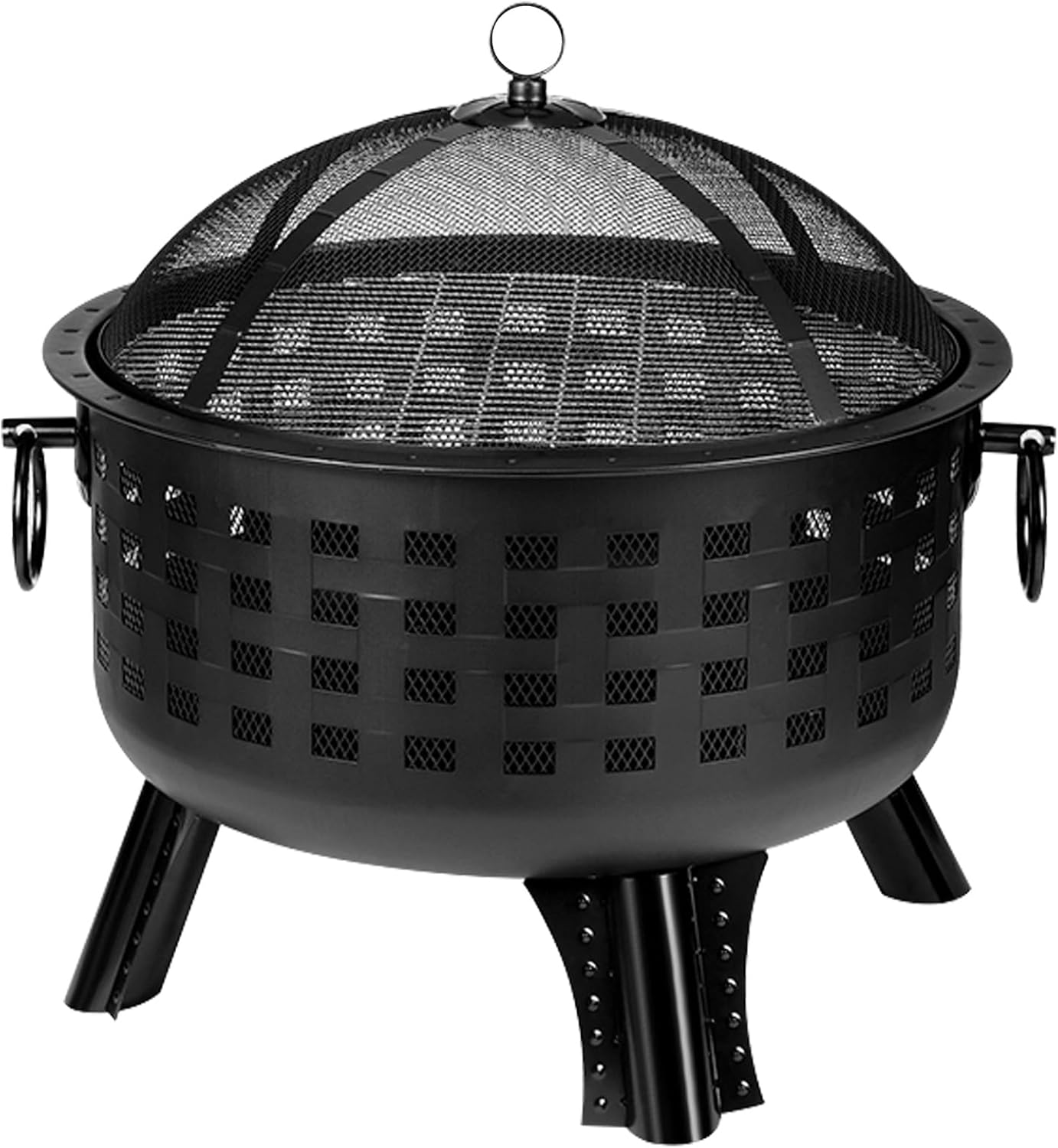 for Campfires/Heating/Barbecues/Patio's Fire Pit,with Fire Cover and Double Side Hanging Loops,Stable Structure - 65×29cm - Black