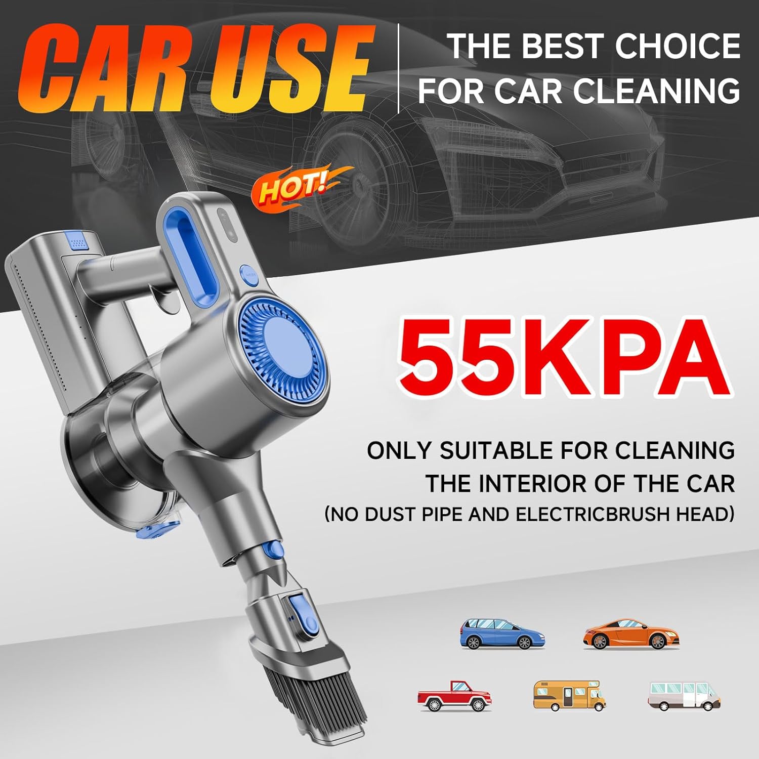 KIKETECH Cordless Vacuum Cleaner,Stick Vacuum Cleaners,1.2 L Dust Cup, Rechargeable Vacuum Pet for Hair, Carpet, Hardfloor (Blue)