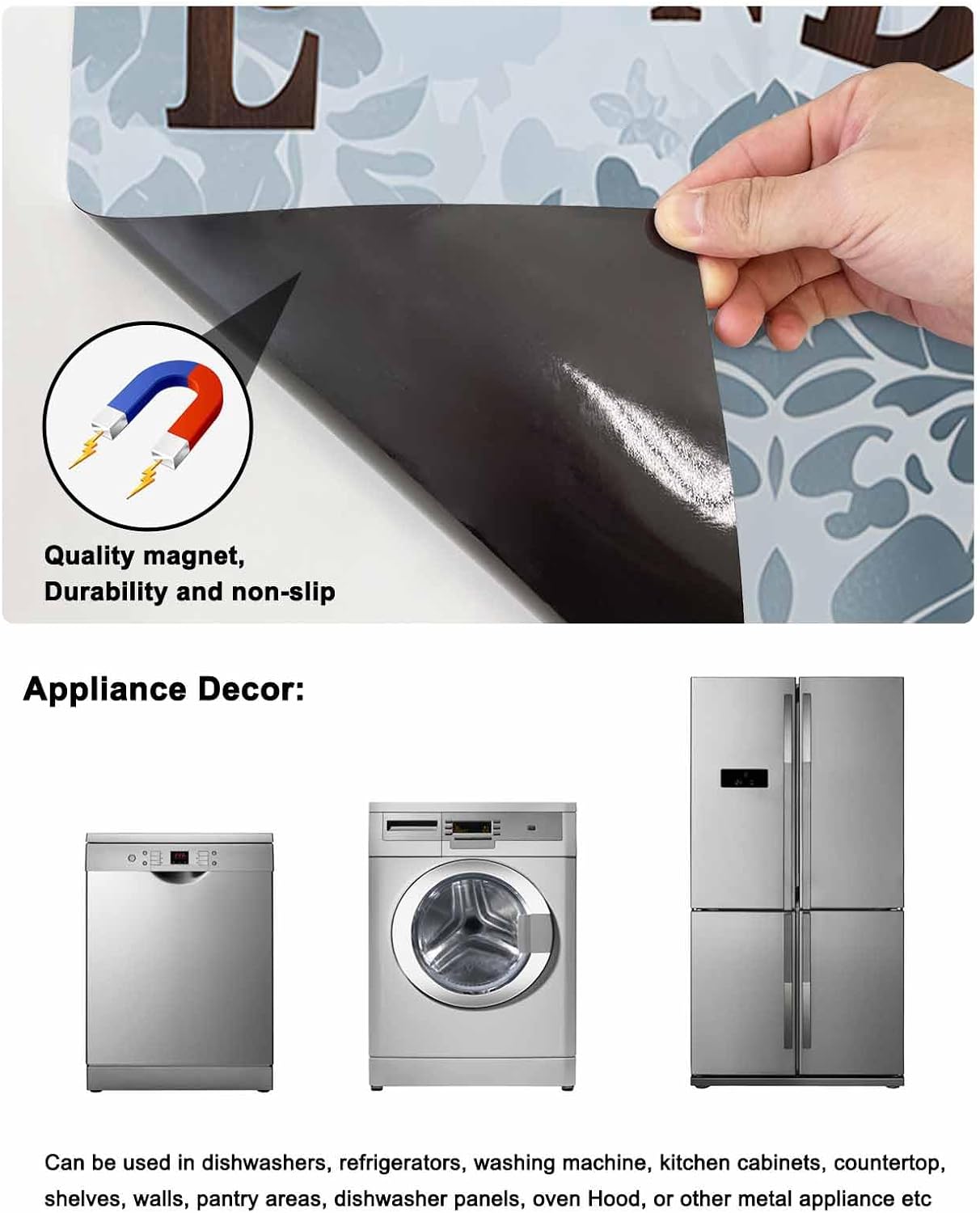Dishwasher Magnet Cover, Laundry Blue Dishwasher Lid Magnetic Kitchen Sticker, Vintage Boho Modern Country Style Flower Resuable Refrigerator Magnet Covers Decal Fridge Kitchen Appliance 23''x26''