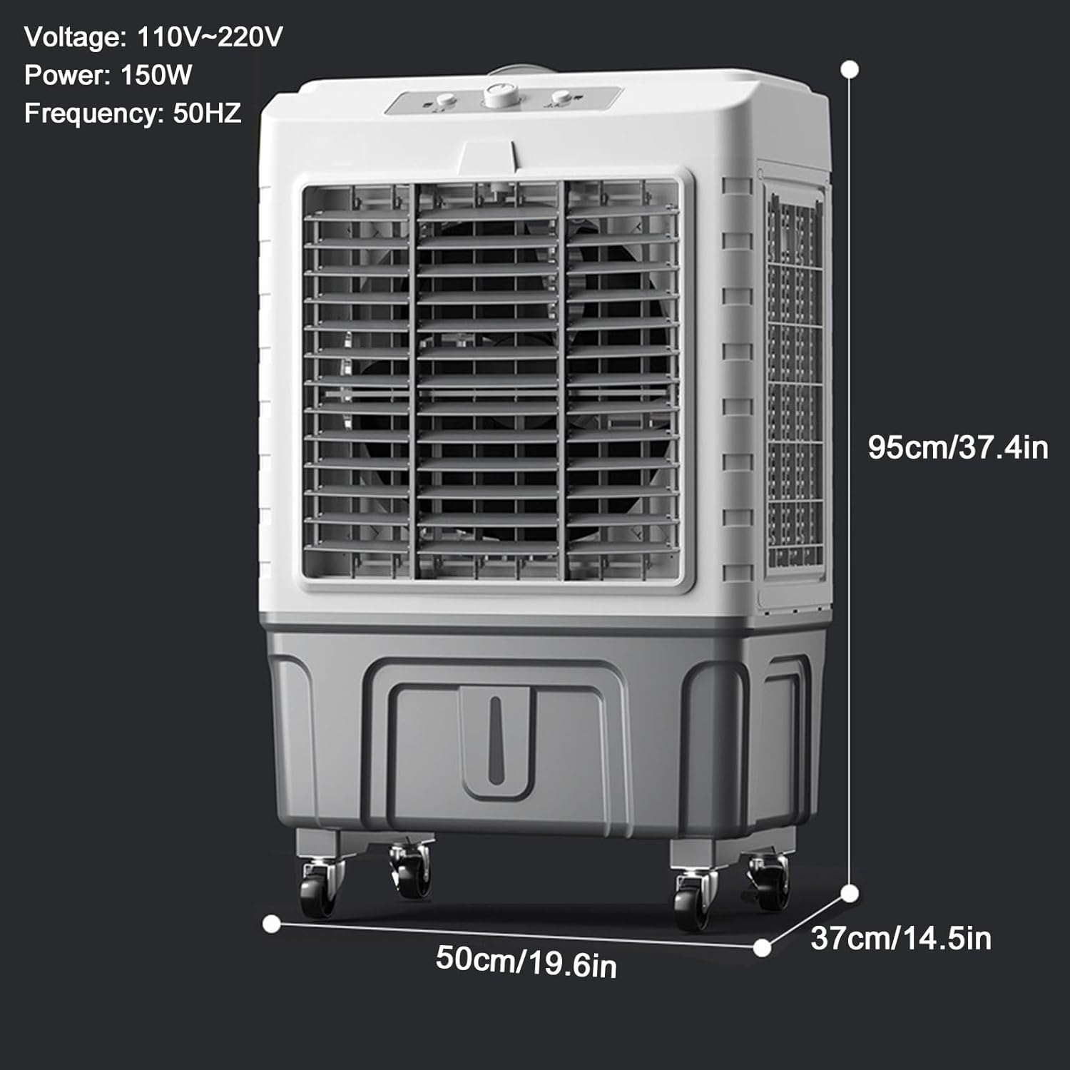 Portable Air Conditioner for Efficient Cooling, 3 Wind Speed Swamp Cooler, Evaporative Air Cooler with Knob Control & Water Tank, for Home Factory Supermarket(95cm/37.4in)