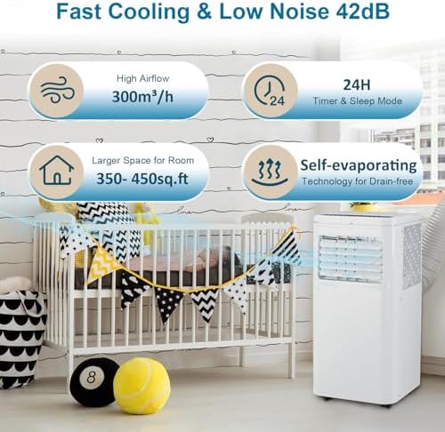 10000 BTU Portable Air Conditioners Cools Up to 450 Sq.Ft, 3-In-1 Portable AC Unit With Dehumidifier, Fan, Cooling Mode & Window Kit, Room Air Conditioner Portable for Bedroom, Living Room, Office