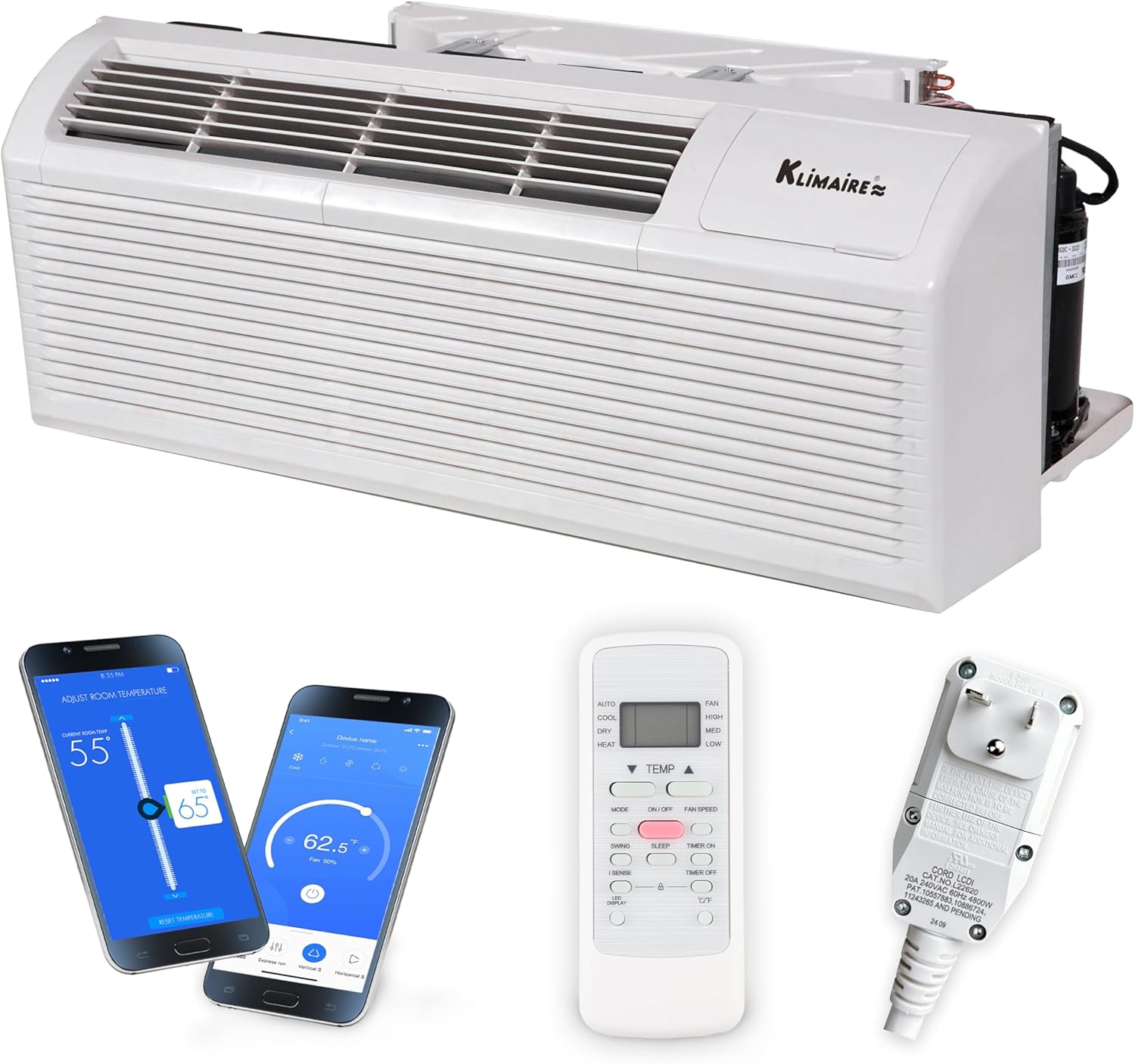 Klimaire PTAC 12,000 BTU Air Conditioner Heat Pump R-32 with Remote Control & 3.5 kW Electric Heater -230V