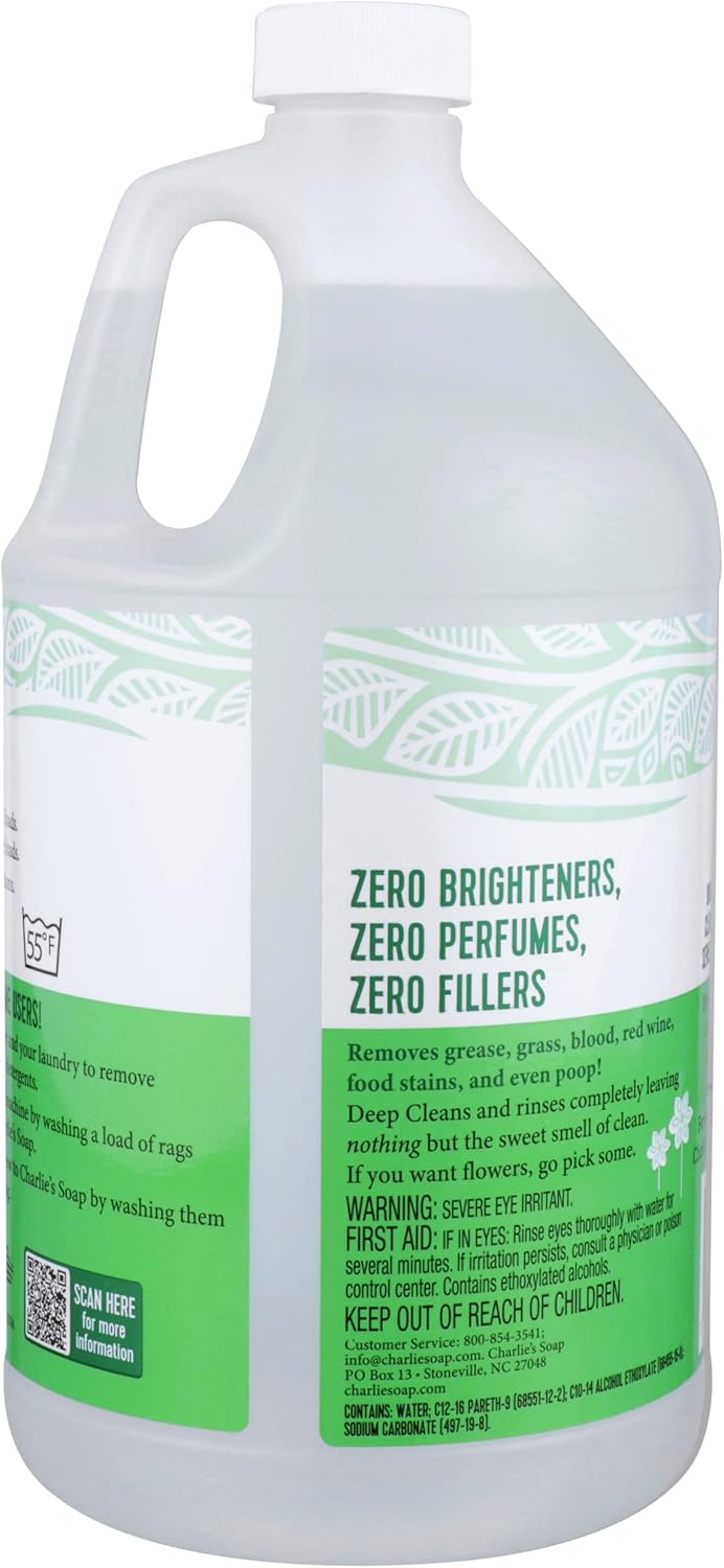 Charlie’s Soap Laundry Liquid with Pump (160 Loads, 1 Pack) Natural Deep Cleaning Hypoallergenic Laundry Detergent – Eco-Friendly, Safe and Effective