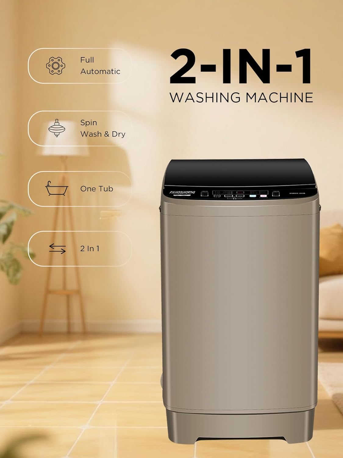 17.7 lbs Full Automatic Washing Machine with Spin Dryer - 10 Wash Programs, 8 Water Levels, LED Display, Drain Pump, Washer for Apartment, Dorm, Home, Gold