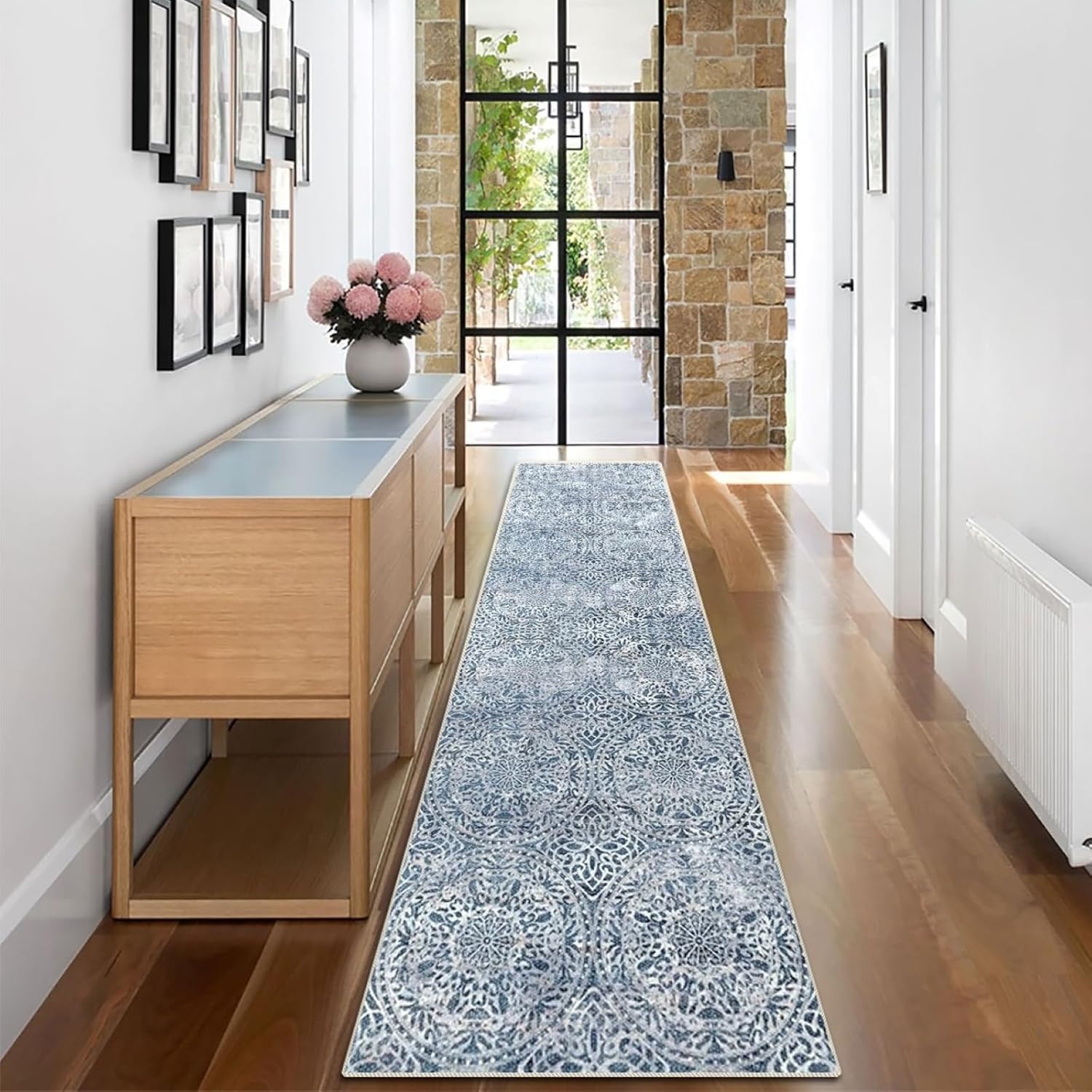 vivorug Runner Rug 2'x8' Machine Washable Non-Slip Runners for Hallways Kitchen Entryway Laundry Room Vintage Medallion Carpet Hallway Runner Blue