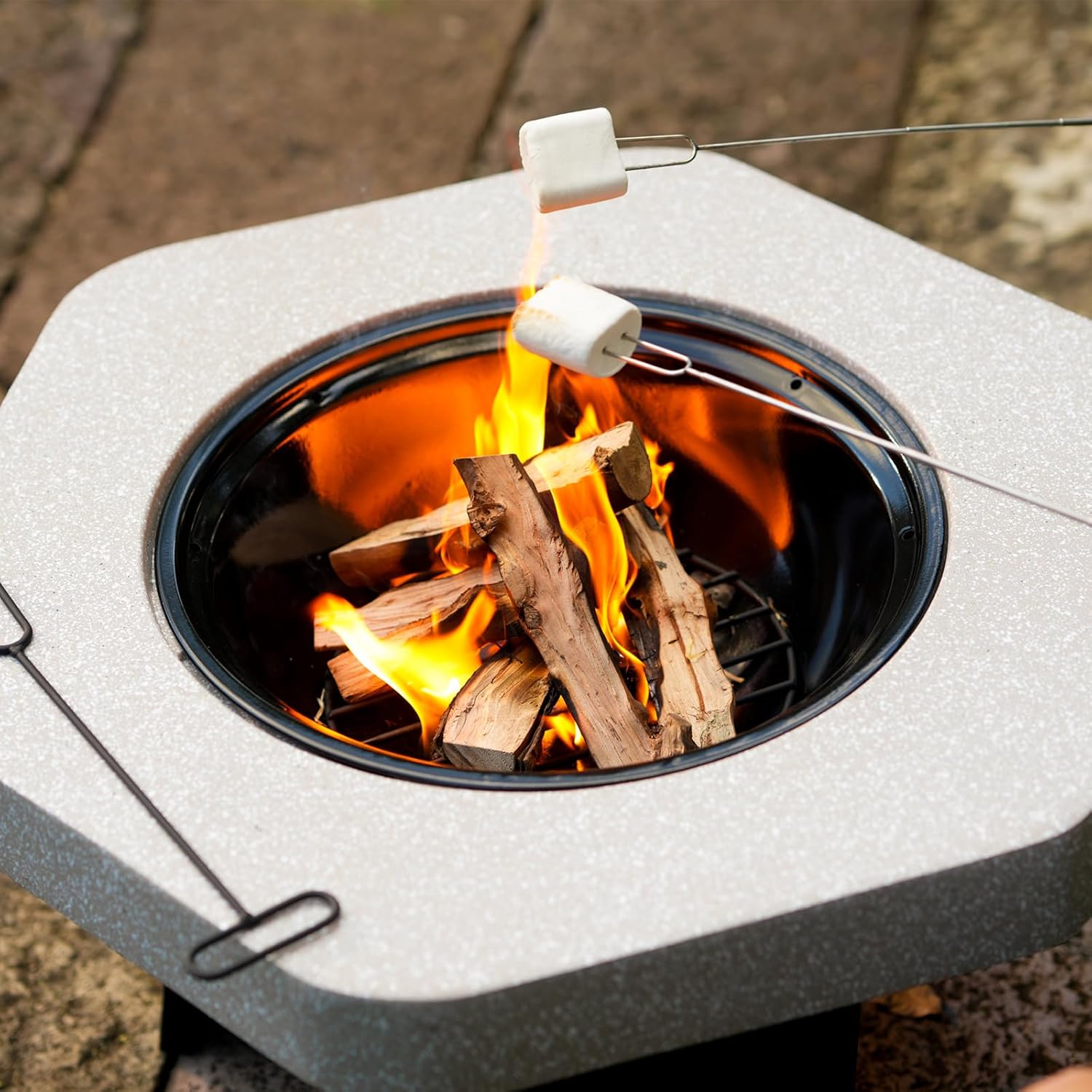 Wood Burning Concrete Outdoor Fire Pit,Heat Resistant MGO Ceramic Material Base with BBQ Grill Firepit for Patio Garden,Backyard Barbecue,Outdoor Gatherings (Grey 2)