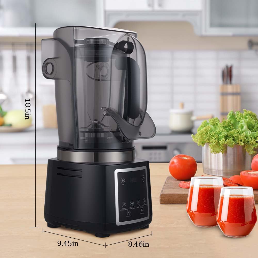 Professional Digital Blender with Touch Display, Black, High-Power Soundproof Juice Extractor, Multi-Function for Smoothies, Milkshakes, Soy Milk, 18.5x9.45x8.46 Inch