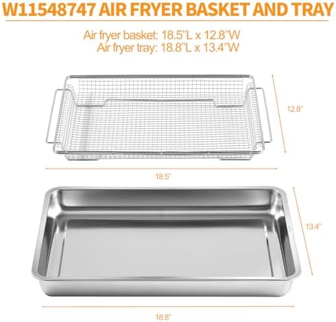 Atgestore W11548747 Air Fryer Basket Replacement for Whirlpool Kitchenaid Oven Parts 18.5’’x12.8’’ Mesh Basket 304 Stainless Steel Air Fryer Tray Range Stove Toaster Oven Rack Grill Pan Crumb Tray