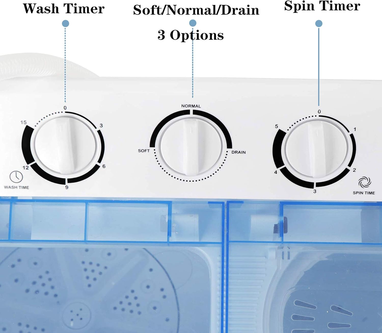 Nouva 18LB Portable Washing Machine - 2 in 1 Mini Twin Tub Washer Compact Laundry Machine, 11 LB Washer 6.6 LB Spinner Combo w/Built-in Drain Pump for Apartments, RVs, Camping, Dorms