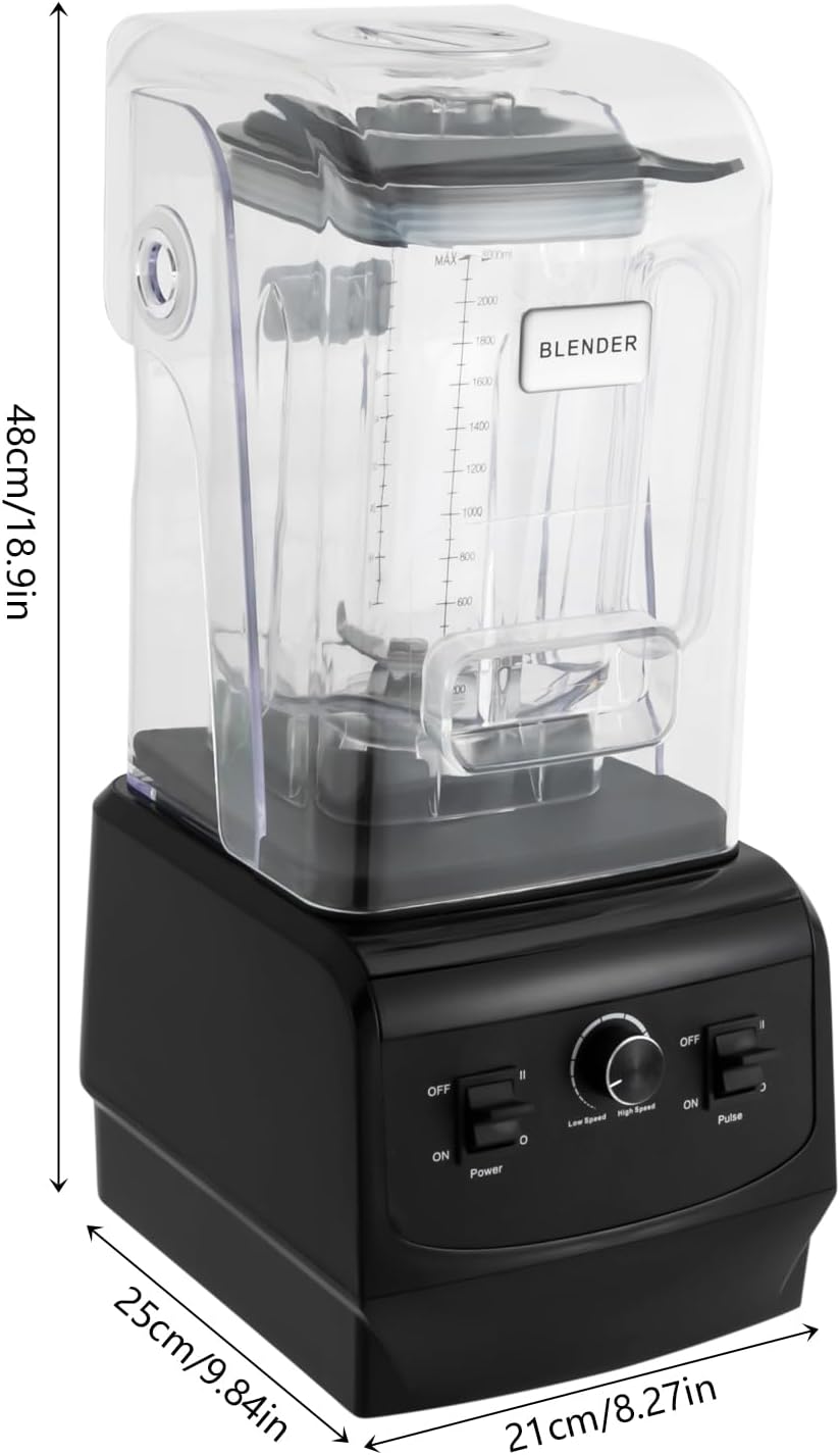 Smoothie Machine w/ Pusher, 2.2L/74.4oz Electric Milkshake Blending Machine, 6-blade Speed Adjustable Grain Grinder, Tabletop Automatic Sauce Mixer, Commercial/Home Ice Crusher, 8.27*9.84*18.9in Black