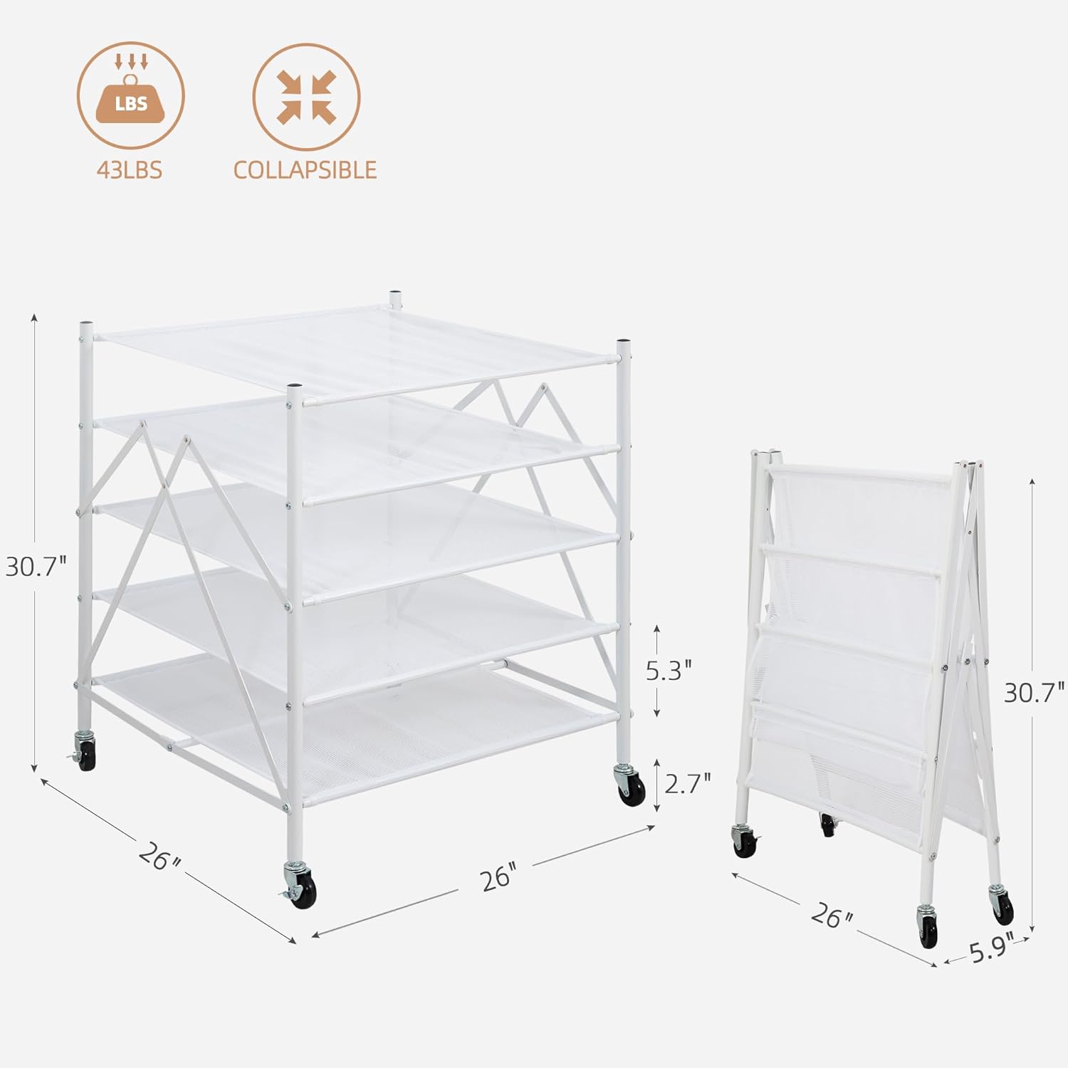 STORAGE MANIAC Sweater Drying Rack, Mesh Clothes Drying Rack, Stackable Laundry Drying Rack, Lay Flat Dryer for Delicates, Portable Dry Rack for Indoor or Outdoor, White, 5 Tier Foldable