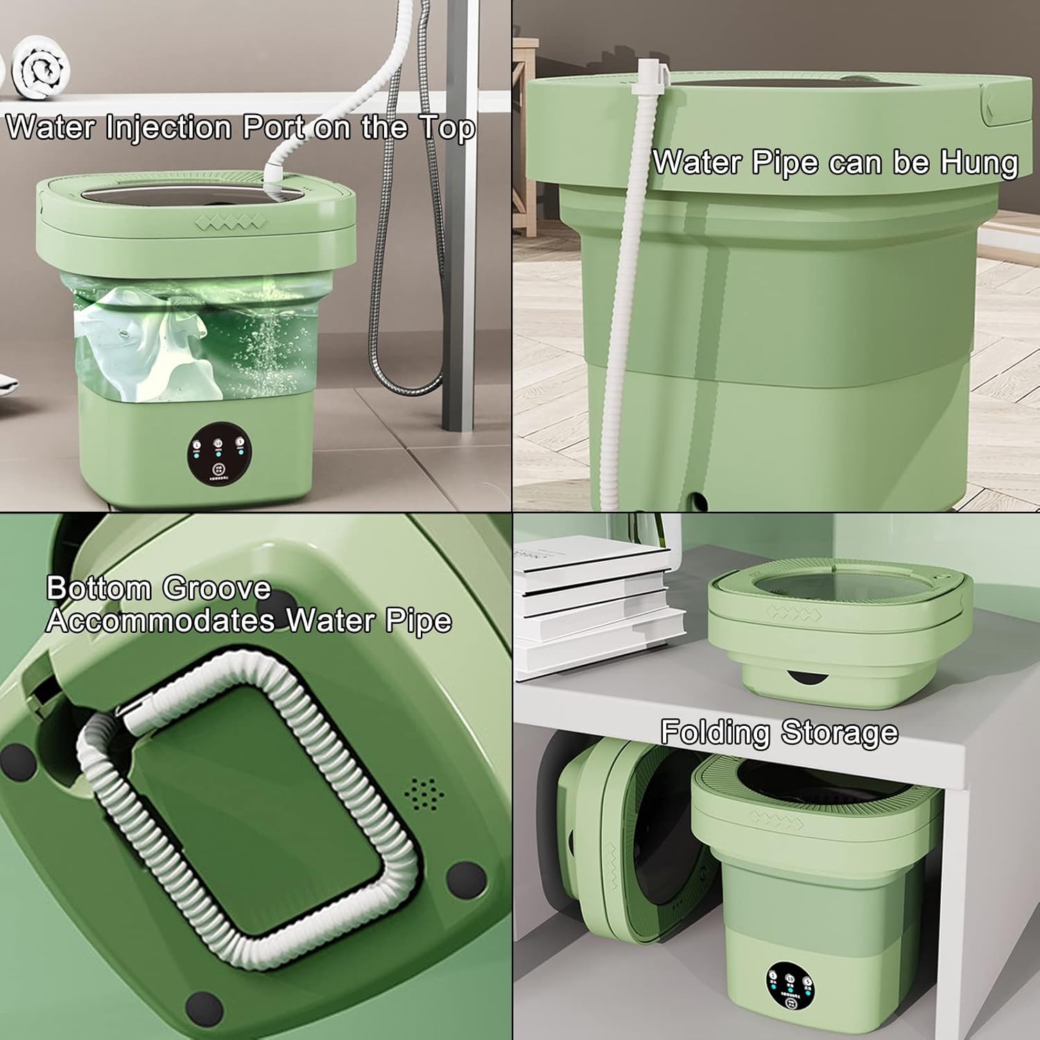 Portable Washing Machine, Foldable, for Washing Baby Clothes, Underwear Or Small Items, Suitable for Apartment, Laundry, Camping, Rv, Travel (Color : Green)