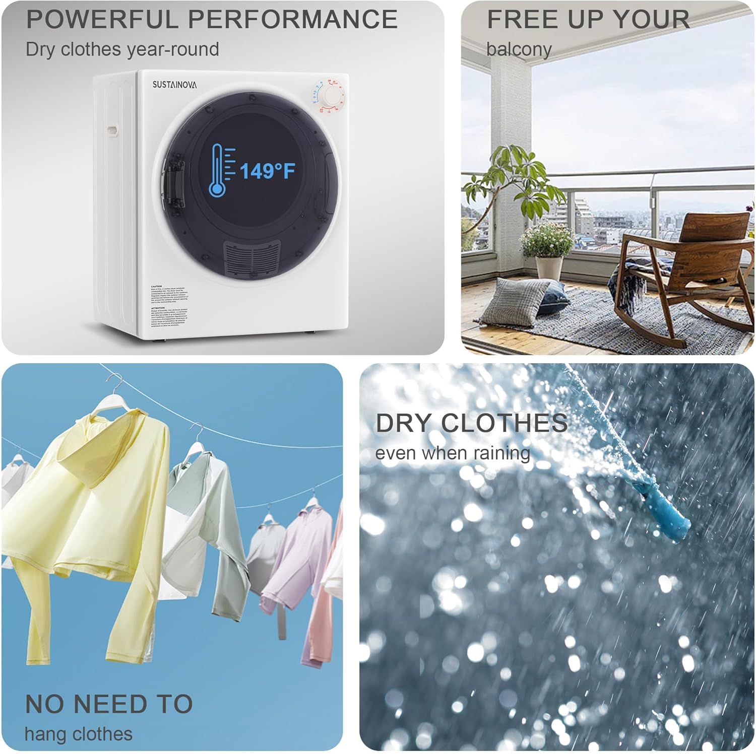 Elevon 800W Portable Clothes Dryer, 2.6 cu.ft Electric Drying Machine for Laundry with Stainless Steel Tub for Apartment, Rvs, Compact Dryer for Small Space, Black/White