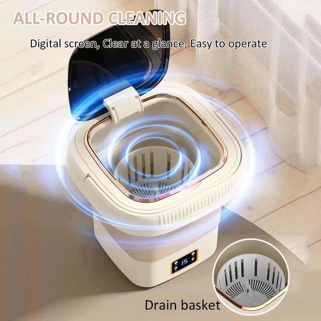 Portable Washing Machine 9L/2.37gal Mini Washer Foldable Small Washer for Underwear Baby Clothes Other Small Items(Cream Yellow)