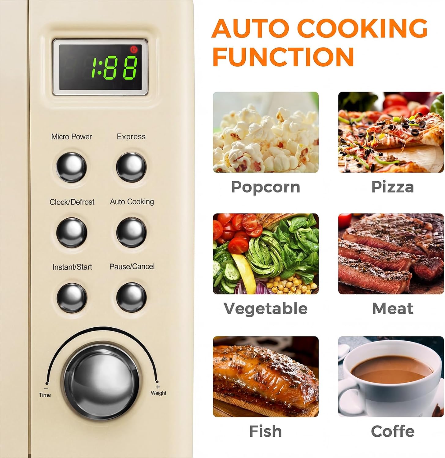 ARLIME Retro Microwave 0.7Cu.ft, 700 Watt Countertop Microwave with 5 Micro Power Defrost & Auto Cooking Function, LED Display, Child Lock, Small Microwave for Kitchen, RV, Dorm, Cream White