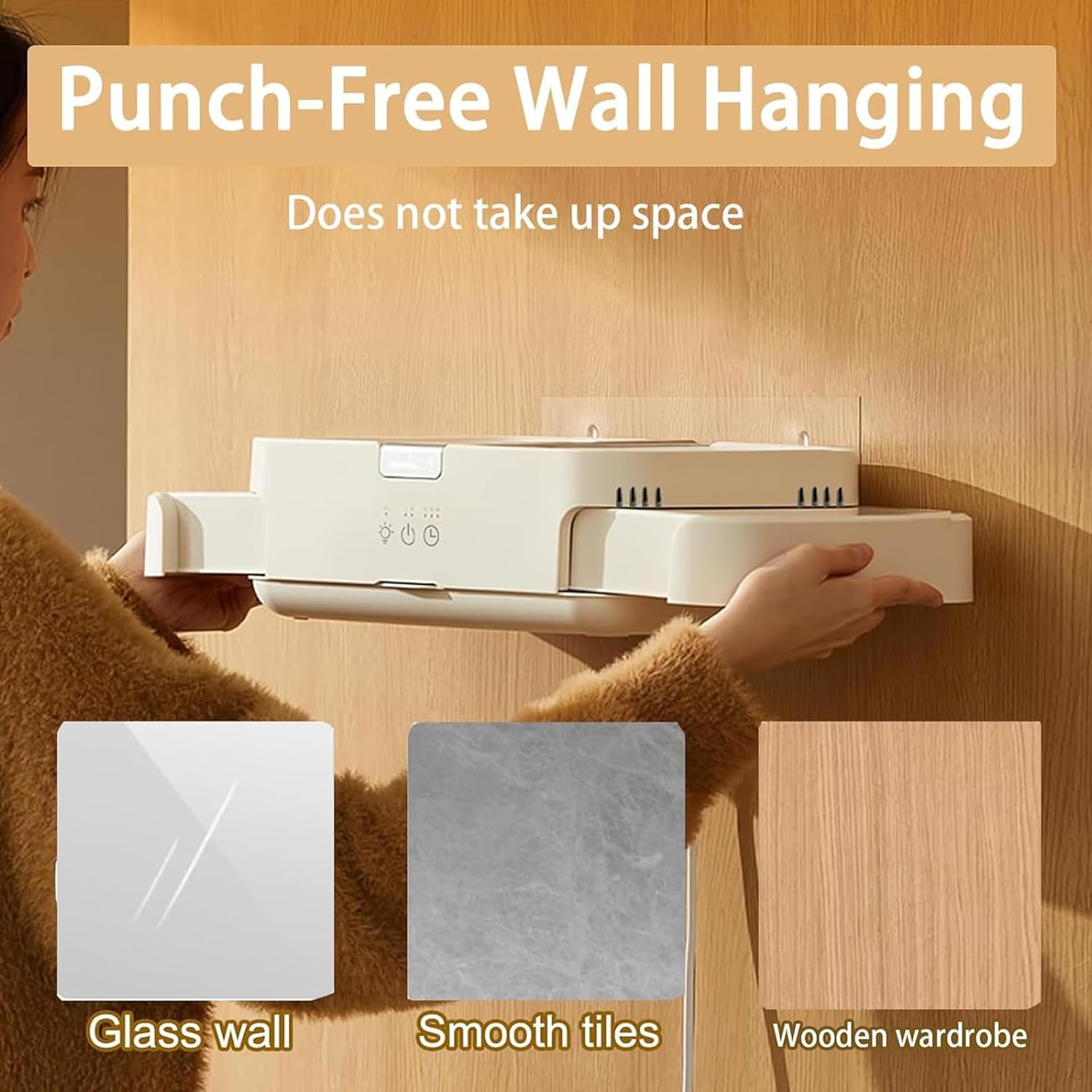 Indoor Portable Electric Clothes Dryer, Mini Folding Heated Clothes Drying Rack, Can Be Hung on Glass, Bathroom Wall Tiles, Wardrobe, Timer,