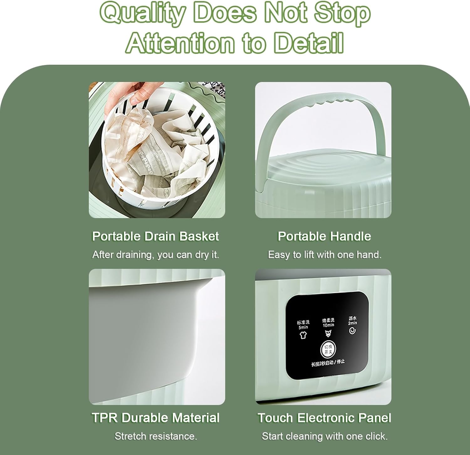 Washing Machine, Mini Washer and Dryer, with 3 Modes Cleaning, Portable Washer with Soft Spin and Draining (Color : Green)