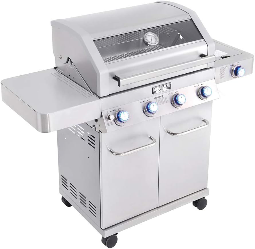 Monument Grills 4+1 Burner Convertible Natural Gas Grill Stainless Steel Propane Grill with a Side Burner, a Built-In Thermometer, Large Cabinet Style Grill