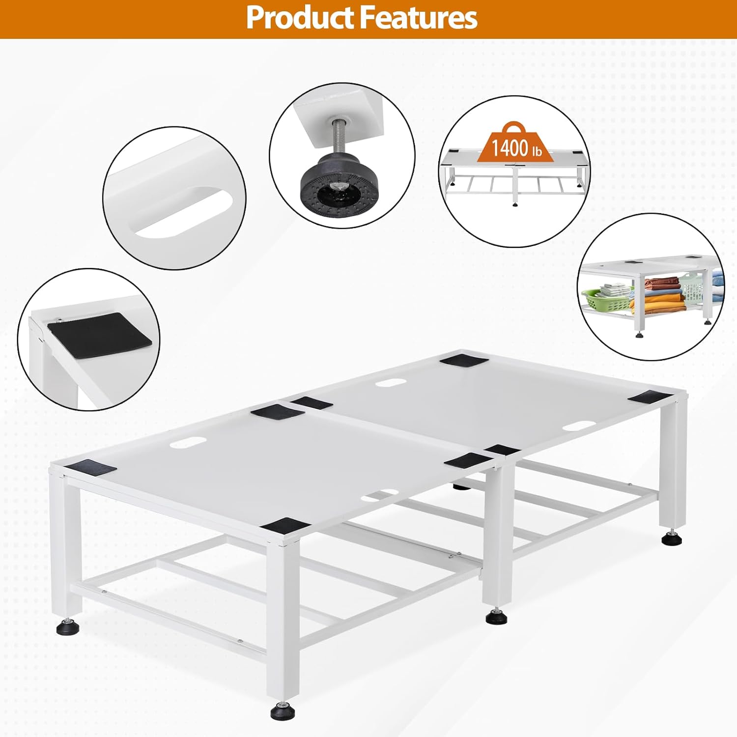 Heavy Duty Washer Dryer Pedestal Stand - 1400lb Capacity, Steel Frame Washing Machine Base, Universal Fit - 58x29x15 Inch (2 Pack)