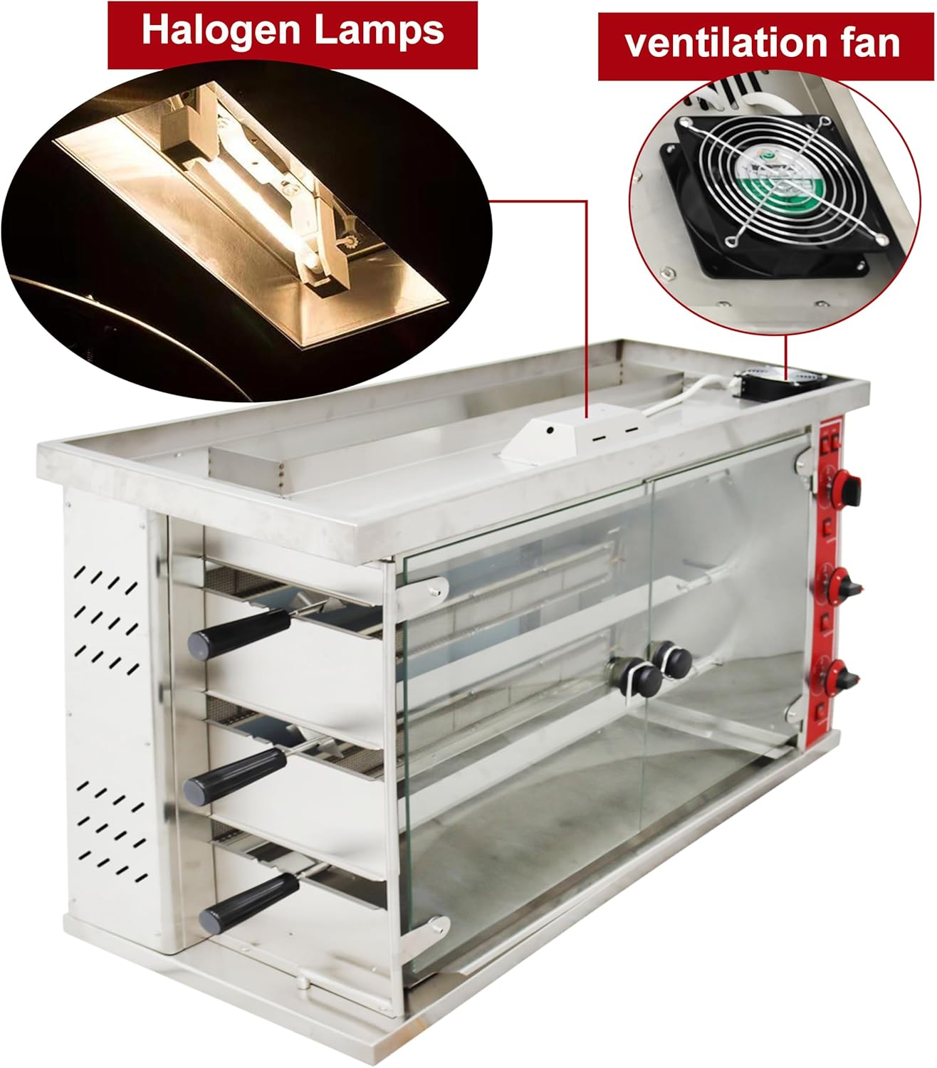 TECHTONGDA Gas Convection Toaster Ovens Commercial Air Fryer Automatic Rotary Grill 122℉-572℉ for Sheep Chicken 3 Layer