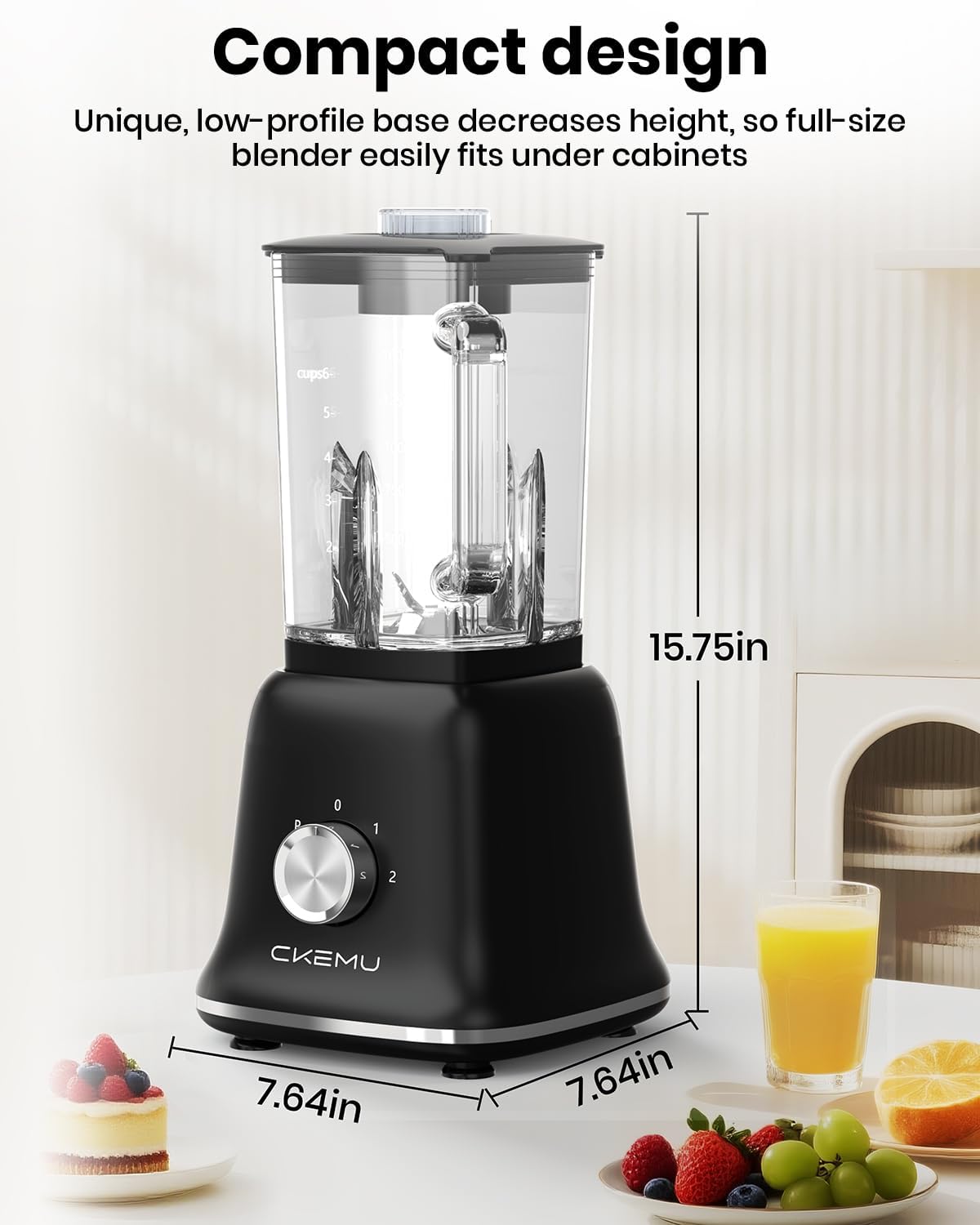 Professional Blender For Smoothies, 58 Oz Glass Jar, Glass Blender Including Puree & Crush Ice Functions, 750 Watts, With Portable Travel Cup B02 (Black)