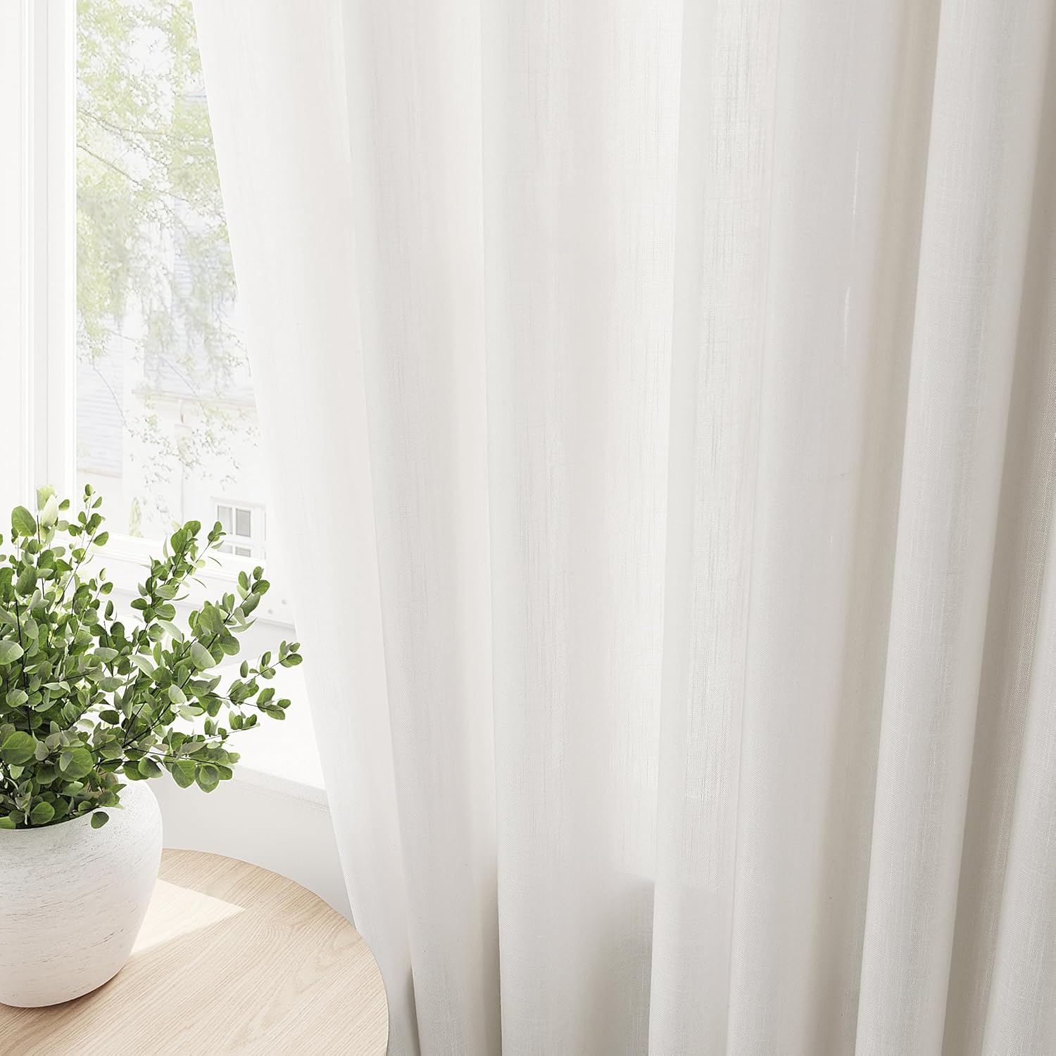 Ivory Linen Curtains 84 inches Long 2 Panel Set Grommet Elegant Semi Sheer Light Filtering Drapes Neutral Boho Off White Linen Blend Privacy Window Curtains for Living Room Bedroom 52X84