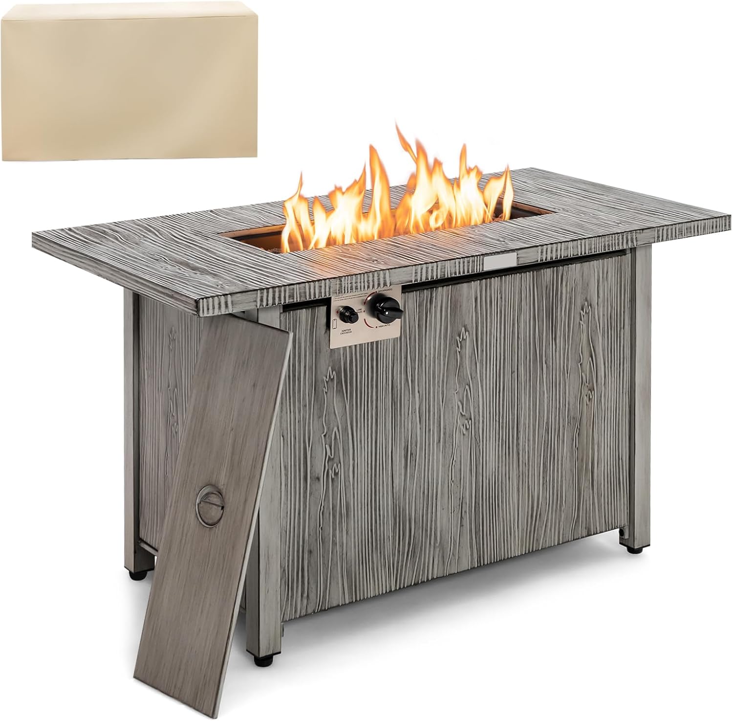 HAPPYGRILL 43” 50,000 BTU Outdoor Propane Fire Pit Table, Pulse Ignition Gas Fire Table with Lid, Protective Cover and Lava Rocks, Gas Fire Pit Table for Backyard Garden Patio