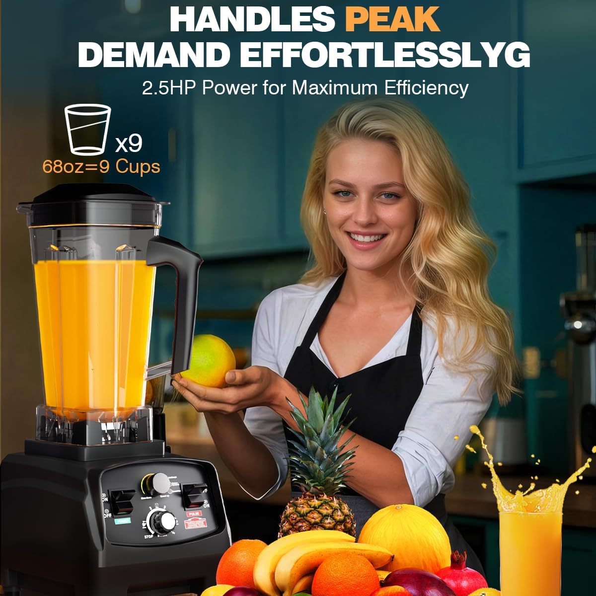 Smoothie Blender 1800W Powerful Blenders for Kitchen 68 Oz Large Capacity and BPA-Free Containers with To-Go Cup Countertop Blender for Smoothies, Ice Crushing & Frozen Drinks