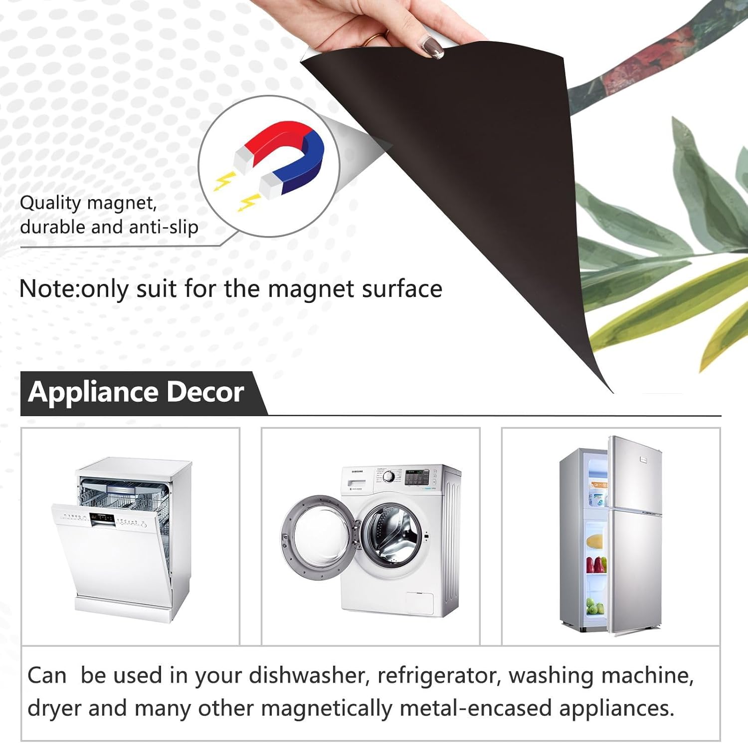 Dishwasher Magnet Cover Large Magnetic Stickers Ballerina Figure Tropical Plants Front Dishwasher Cover Reusable Decal for Home Kitchen Anti-Scratch Refrigerator Decorative Lid Washing Machine Laundry