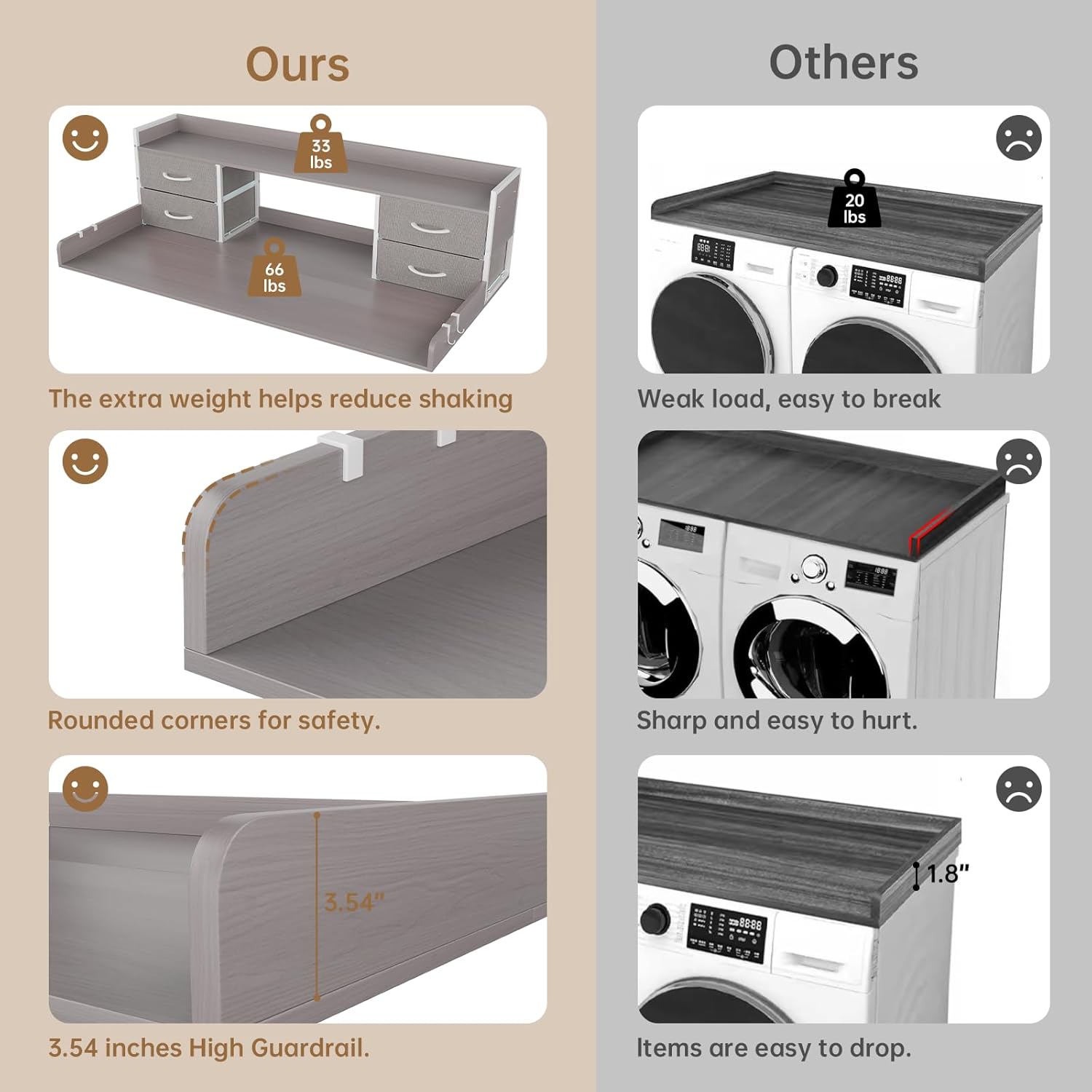 4 Drawers Washer Dryer Countertop with Shelf, 27.5