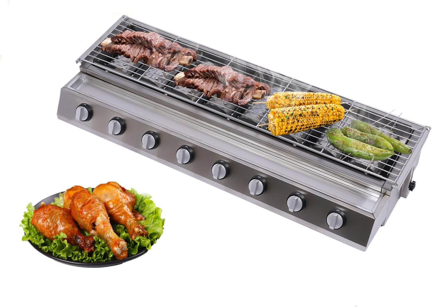8-Burner Gas Grill, Commercial Tabletop LPG Gas BBQ Grill 8 Independent Switches Gas Grill - Adjust the Height of the Grill for Outdoor BBQ Party or Backyard Cooking, Black