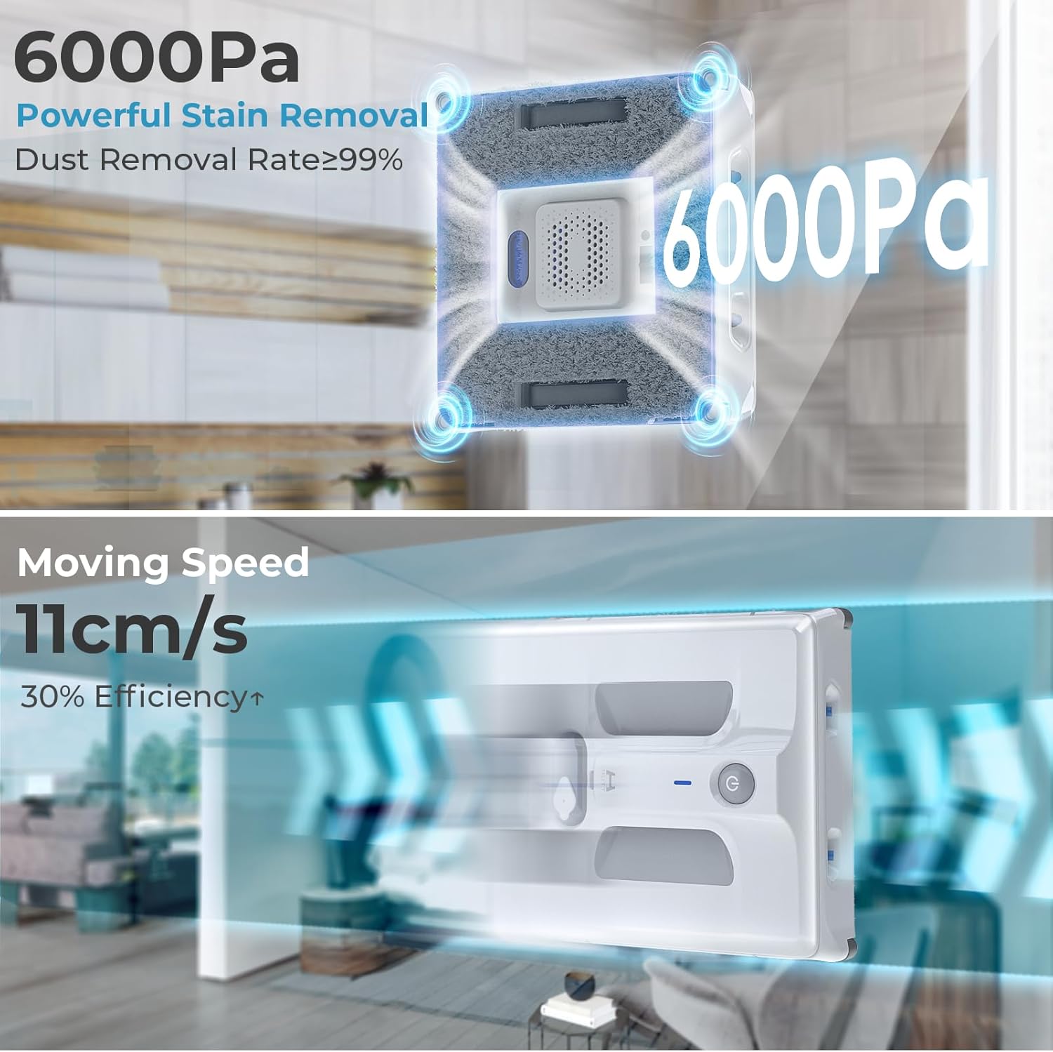 HUTT Auto Window Cleaning Robot A1, Upgraded 4 Water Spray & 6000PA High Suction Power Window Cleaner with Laser Sensor Detection, Perfect for High-Rise Windows, Tiles and Glass