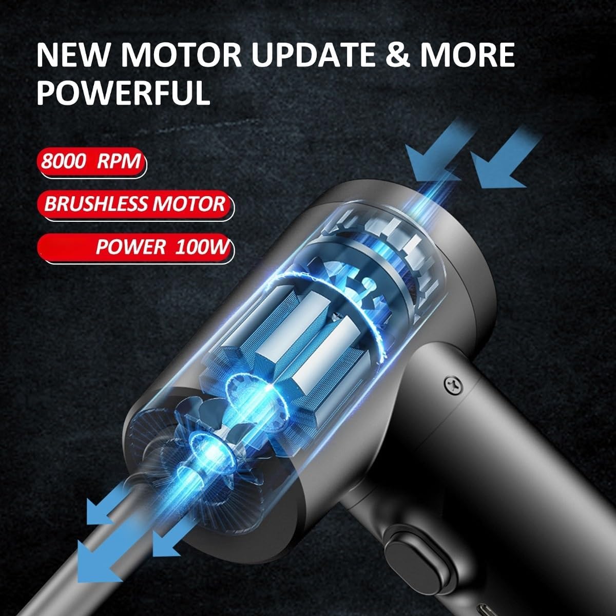 Wireless Handheld Car Vacuum Cleaner Strong Suctio 100W Cordless Air Blower Compressed Air Cleaner with Emergency Light 7500mAh Electric Inflator Cleaning Tool