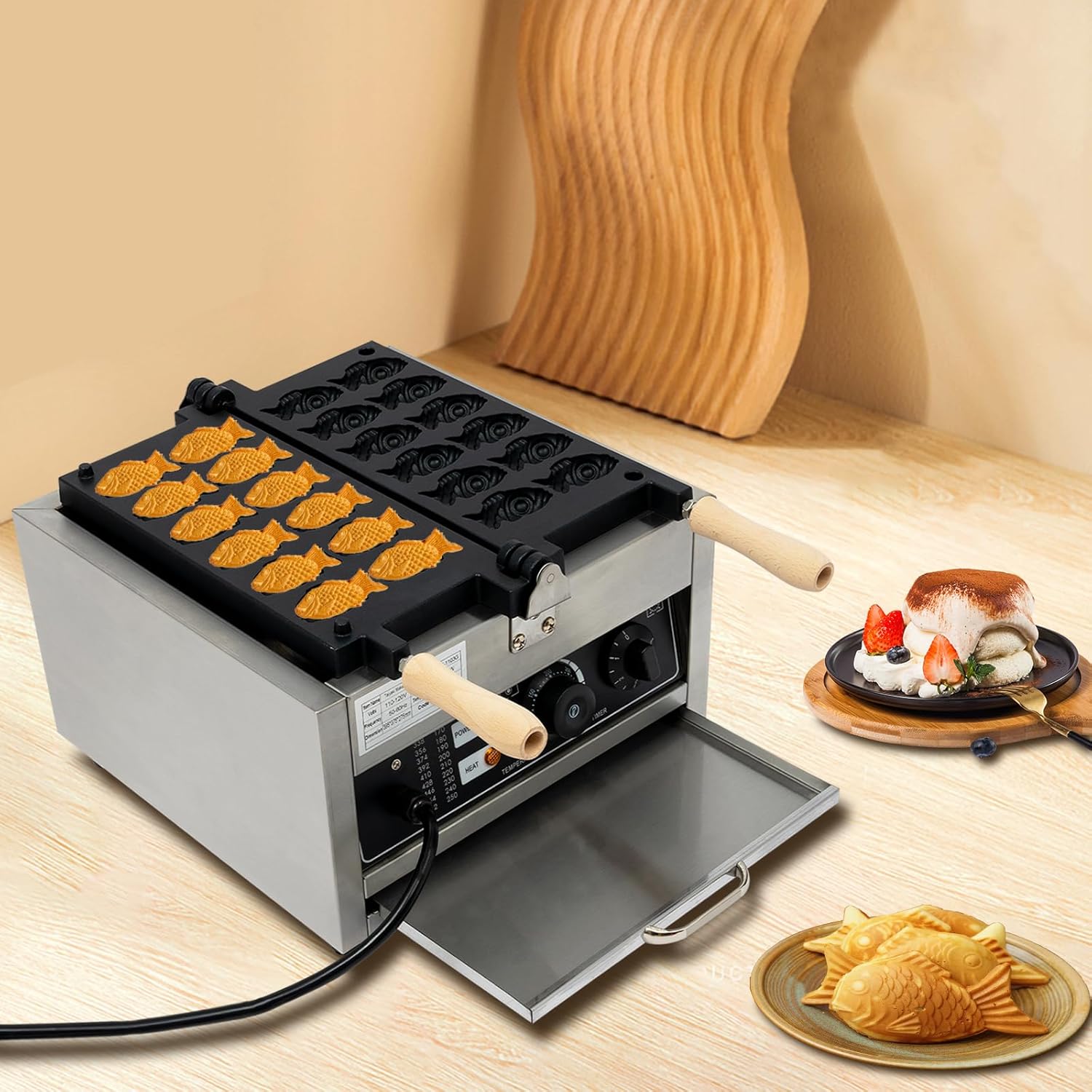12PCS Mini Pancakes Maker Machine, 110V Fish-Shaped Electric Pancake Makers - Double-sided Constant Temperature Heating, Commercial Pancake maker, Non-Stick Small Household Kitchen Appliance