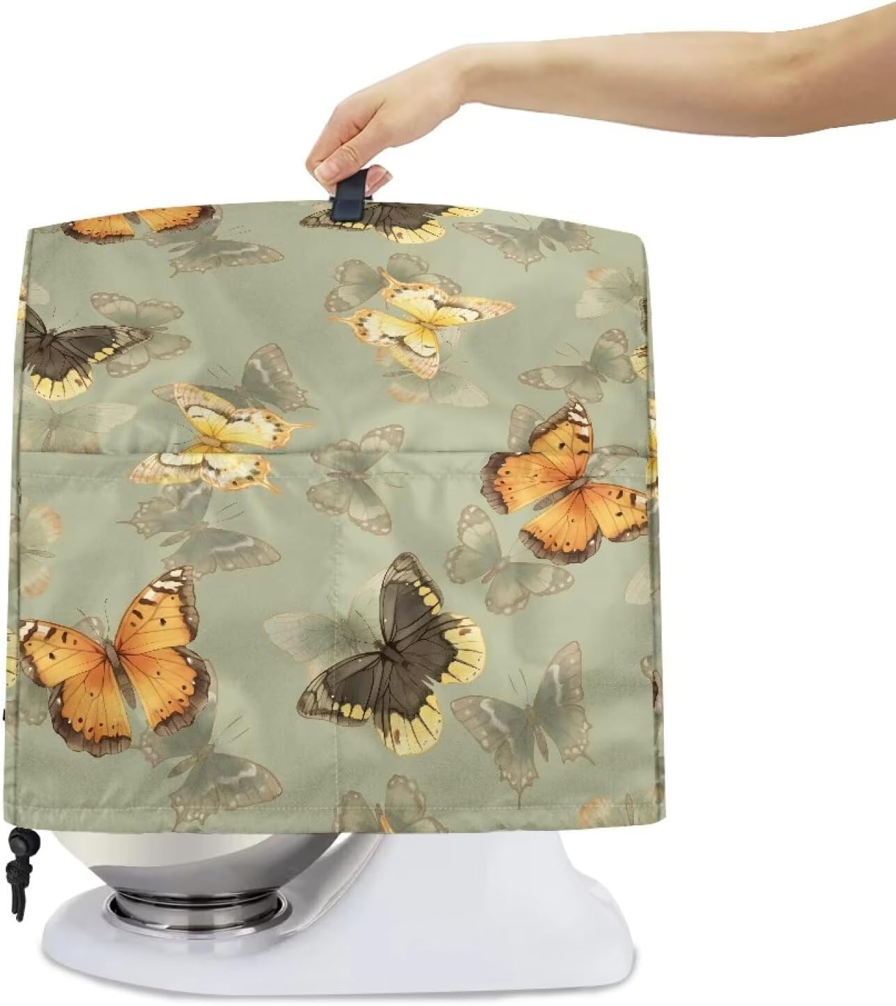 Stand Mixer Dust Cover, Mixer Accessories Stand Blender Dust Cover with Storage Pockets Portable & Large Capacity Blender Dust Cover for Home Decor Green Butterfly