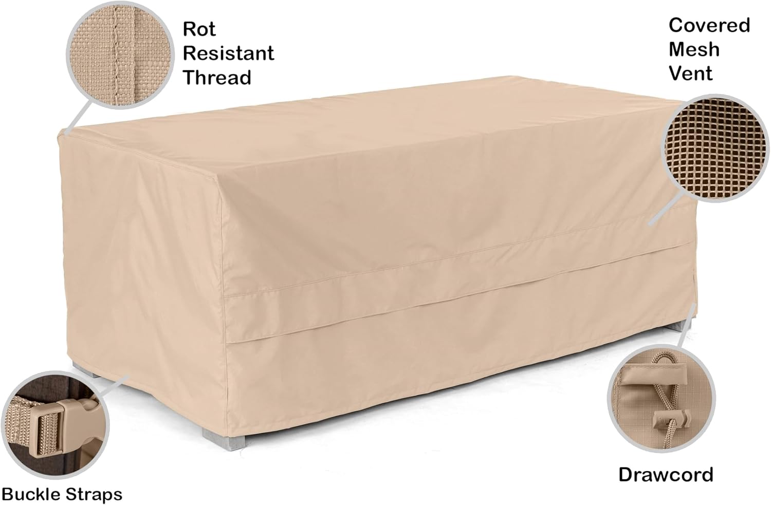 Covermates Ultima Rectangular Fire Pit Cover – Waterproof Heavy-Duty Outdoor Protection with Ripstop Polyester, Mesh Air Vents & Secure Buckle Straps, Rectangular 50W x 30D x 25H, Ripstop Tan