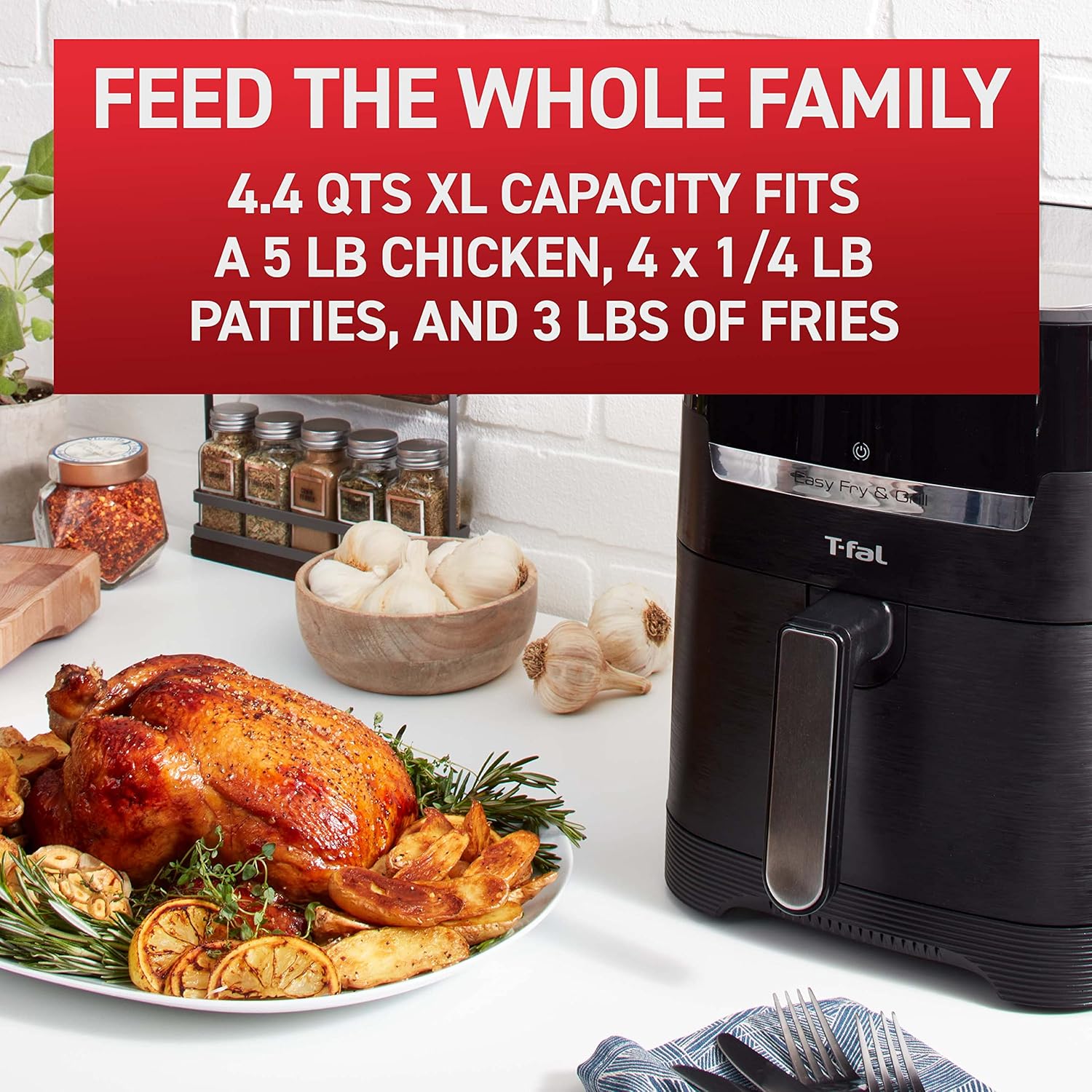 T-fal Air Fryer & Grill Combo Digital, 2-in-1, 4.4 Qrt, black