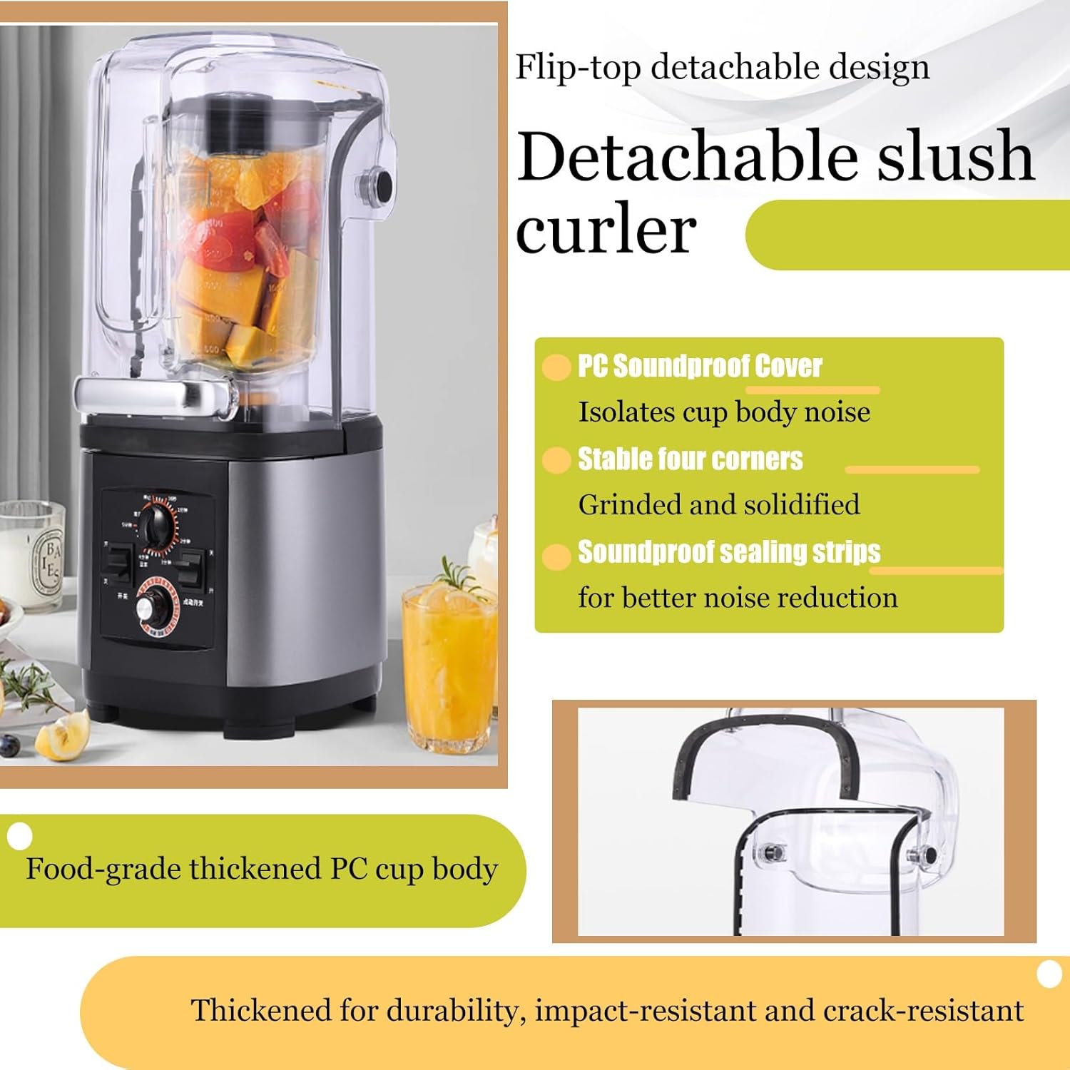 Soundproof 2200W Commercial Blender with 2L Jar, FastIce Crushing, Quiet Operation, Self Cleaning, Heavy Duty Smoothie Maker