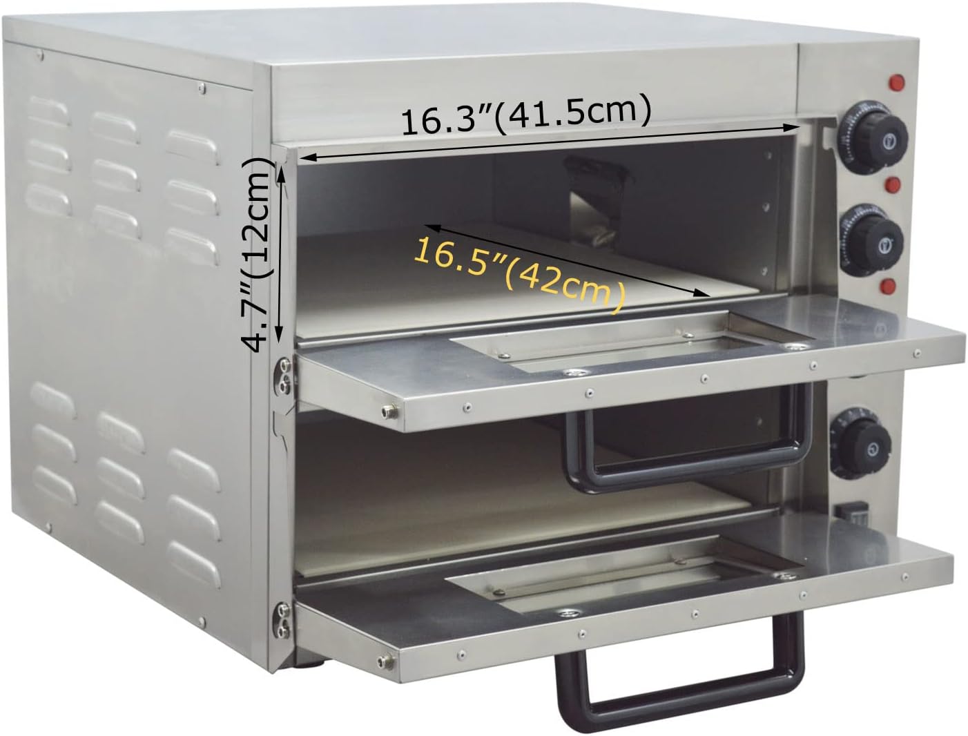 TECHTONGDA Commercial Pizza Oven Convection Oven with Pizza Stone 3KW Double-deck Electric Commercial Pizza Oven Bread Machine with 3 Thermostats