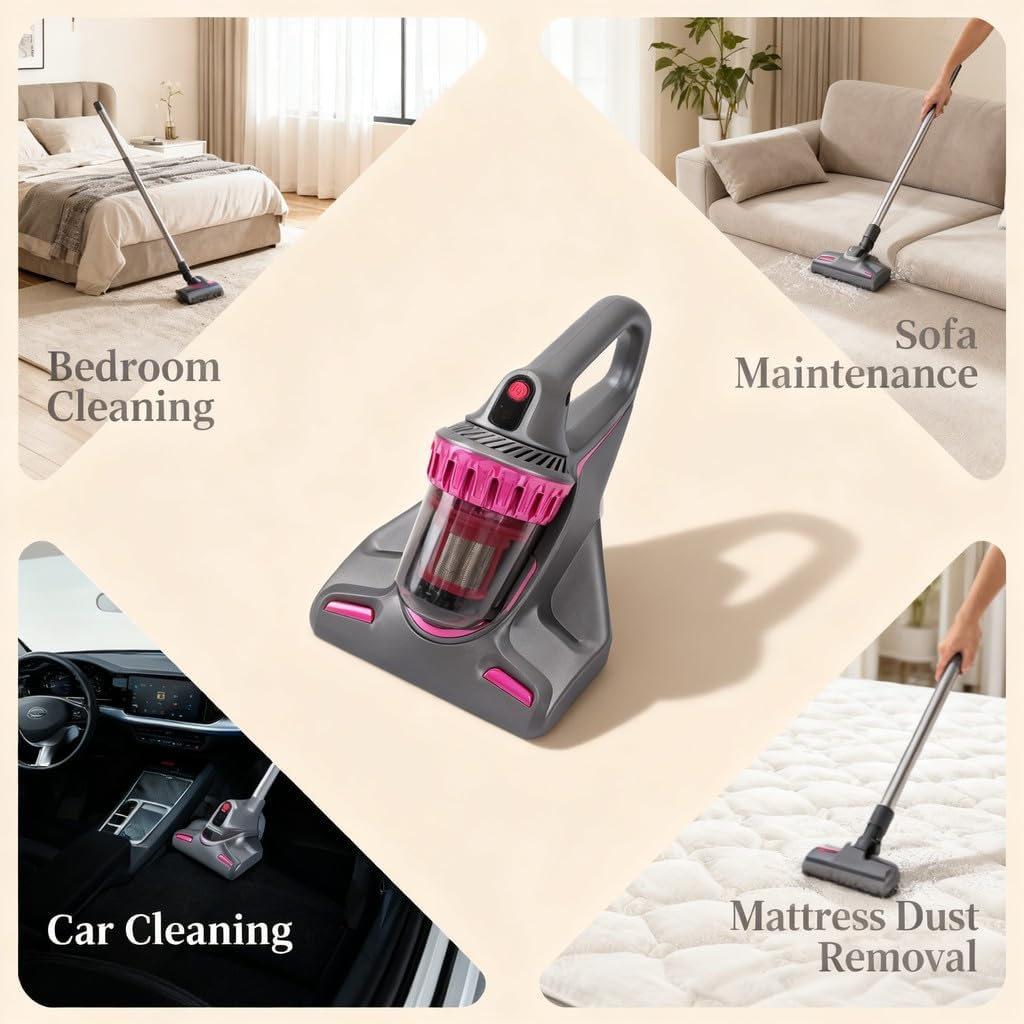 Mattress Vacuum Cleaner Cordless 3 in 1 Handheld 10Kpa Strong Suction Gray - Vibration, Dual Beat Technology, Upholstery and Sofa Cleaning