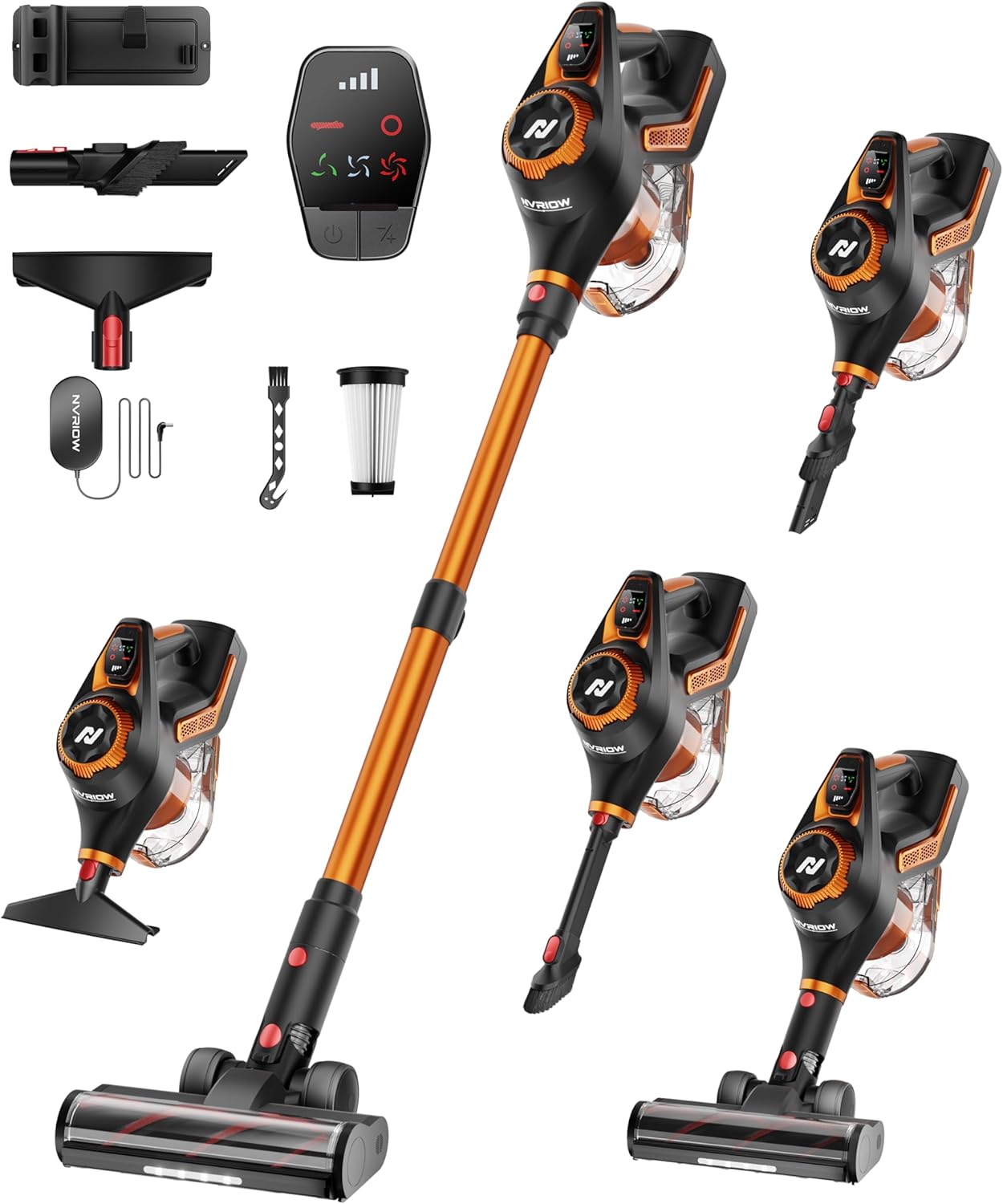 Cordless Vacuum Cleaner for Home, 45Kpa Stick Vacuum, Max 80mins Runtime, 1.5L Dust Cup, Rechargeable Lightweight Handheld Vacuum for Carpet/Hardwood Floor/Pet Hair/Car (Sunset Orange)
