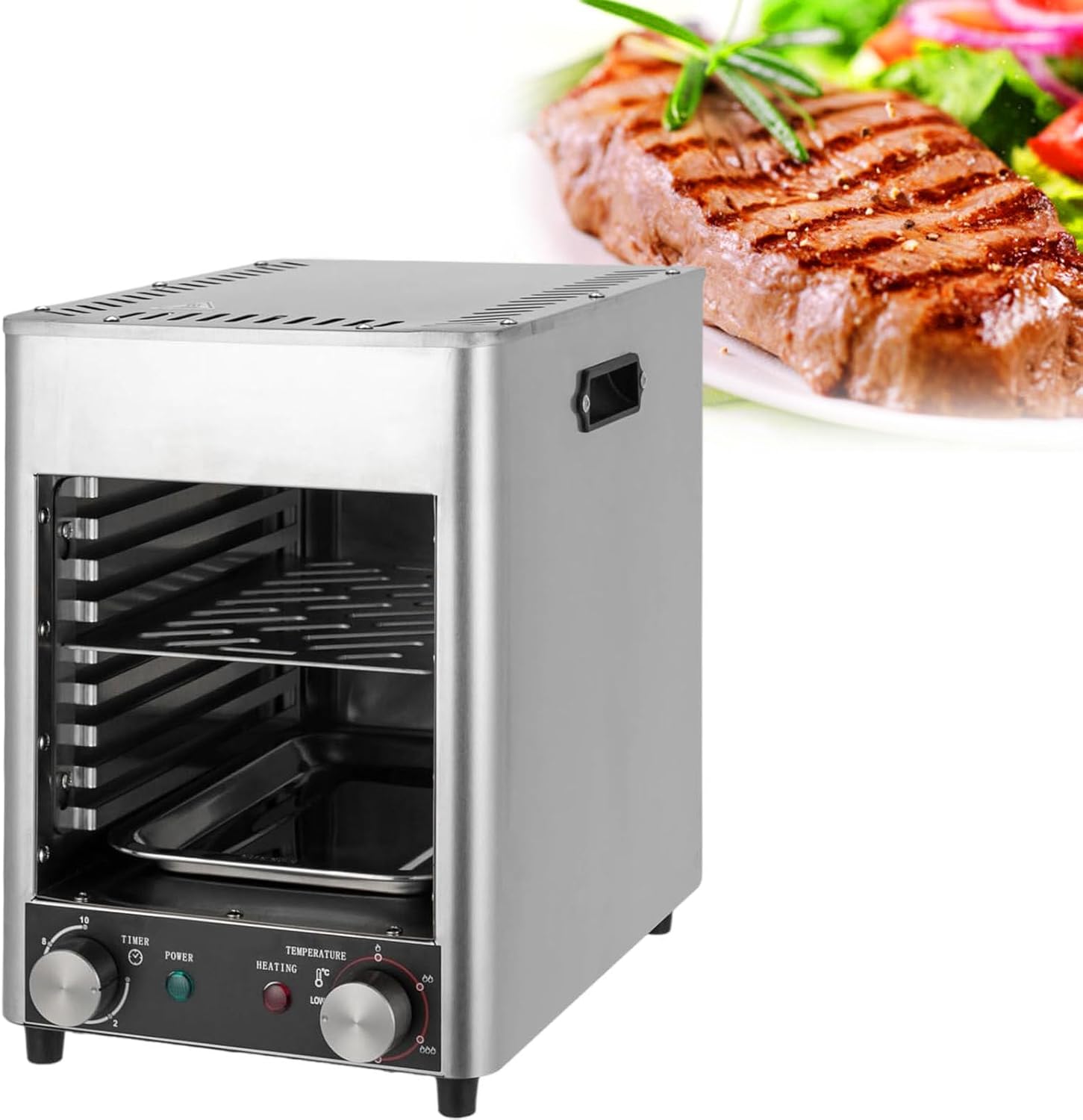 10-Tier Commercial Steak Oven, 1700W Electric Steak Grill, Stainless Steel Meat Seafood Veggies Grill, Heating to 800°C/1472℉, Steak Broiler with Timer