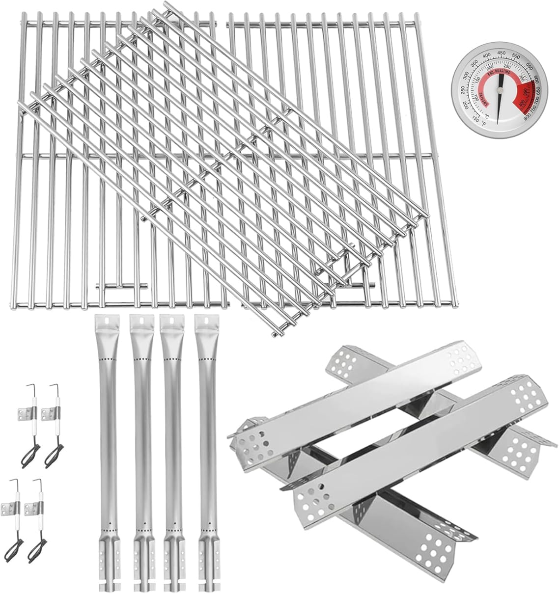 Replacement Parts for Kitchen Aid 720-0733D 720-0954 720-0733 720-0733A 720-0954A, Cooking Grates, Burner, Heat Plates and Grill Thermometer for KitchenAid Grill Replacement Parts