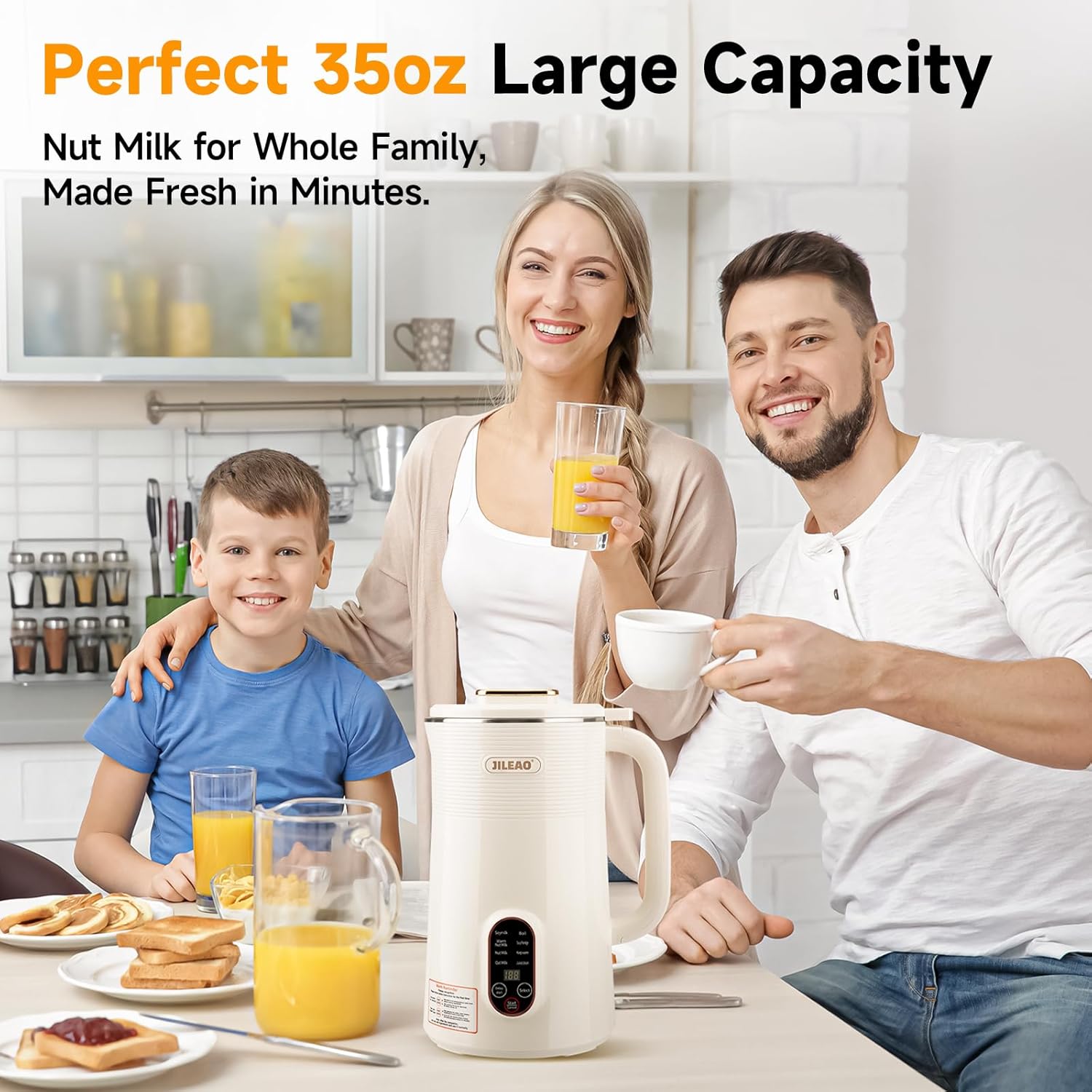 10 in 1 Almond Milk Maker & Nut Milk Maker Machine, 35oz Automatic Soy, Oat, Coconut Milk, Juice & Porridge Maker with 8 Blades, Delay Start, Keep Warm, Boil Water, Self-Cleaning, Cream